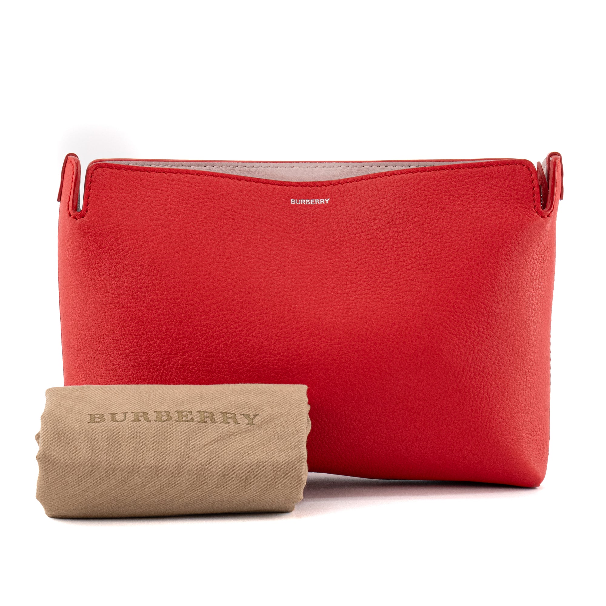 BURBERRY - Pochette Burberry en cuir grainé rouge