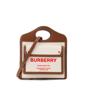 BURBERRY - Sac à bandoulière Pocket Burberry en cuir tan et toile beige