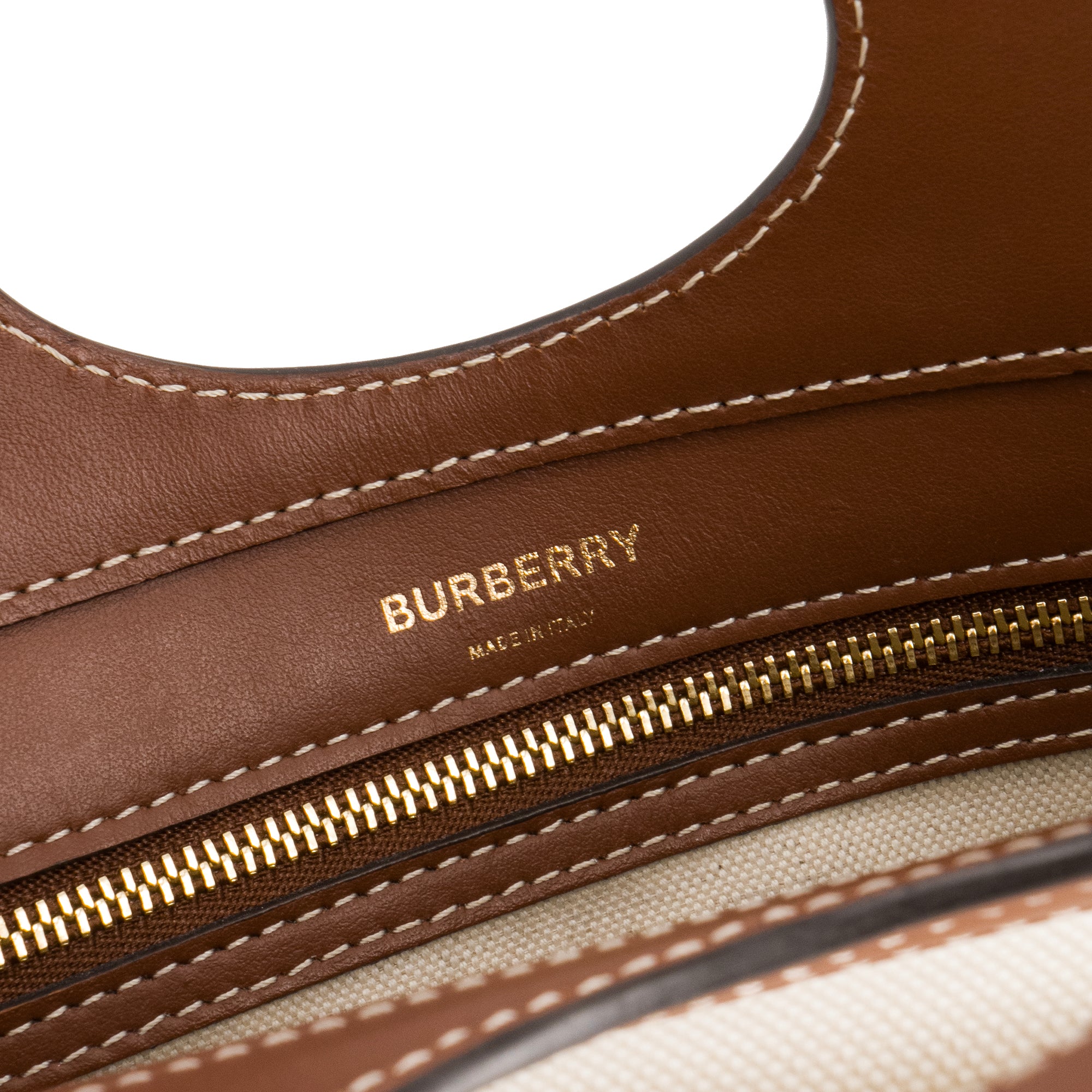 BURBERRY - Sac à bandoulière Pocket Burberry en cuir tan et toile beige