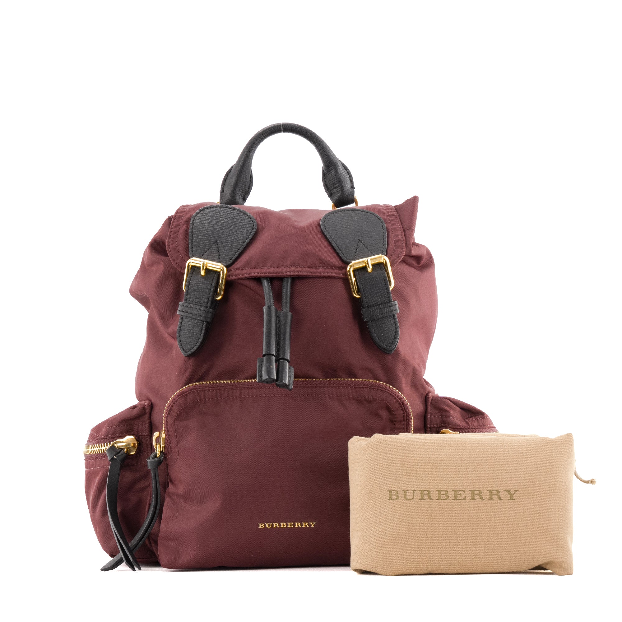 BURBERRY - Sac à dos Burberry en toile bordeaux et cuir noir