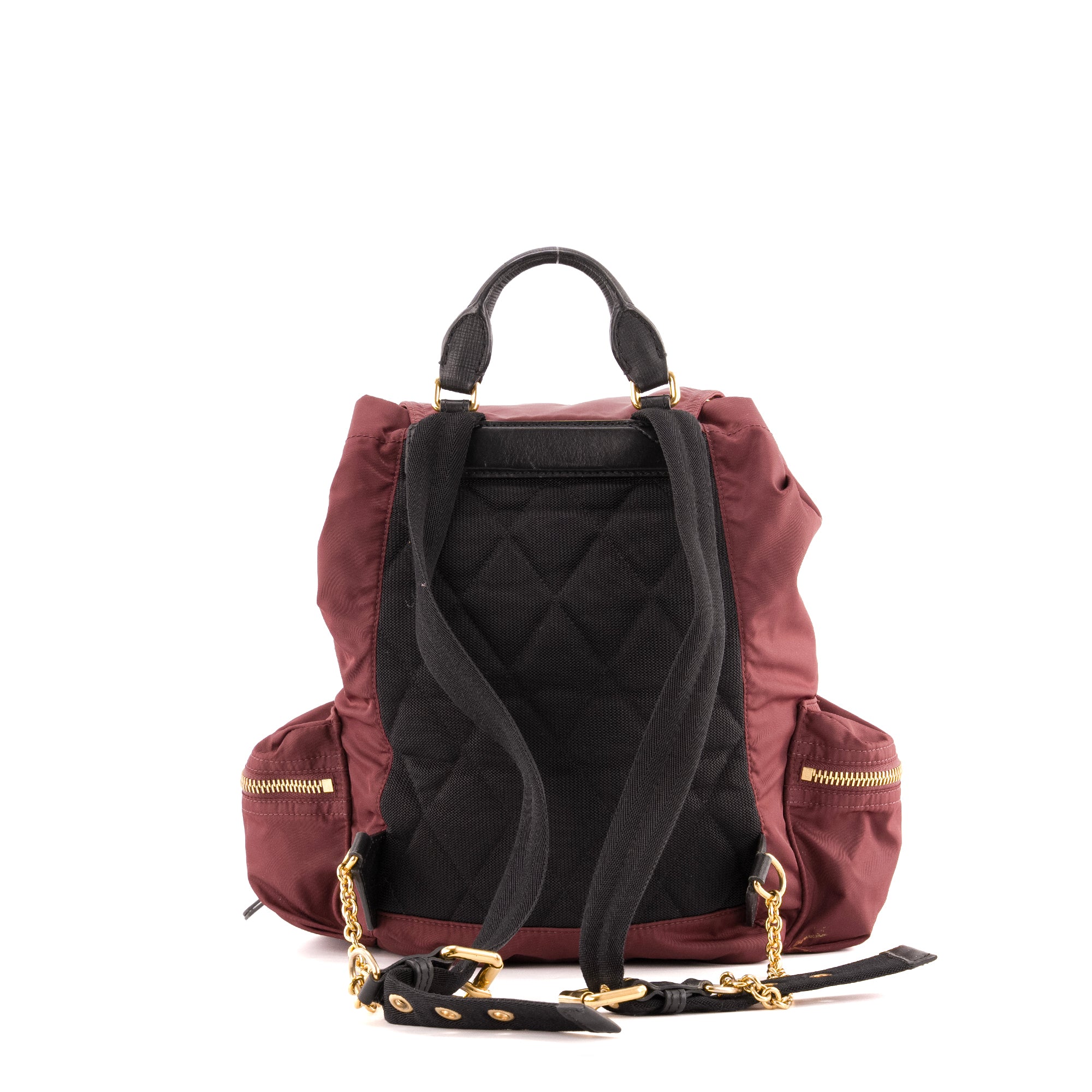 BURBERRY - Sac à dos Burberry en toile bordeaux et cuir noir