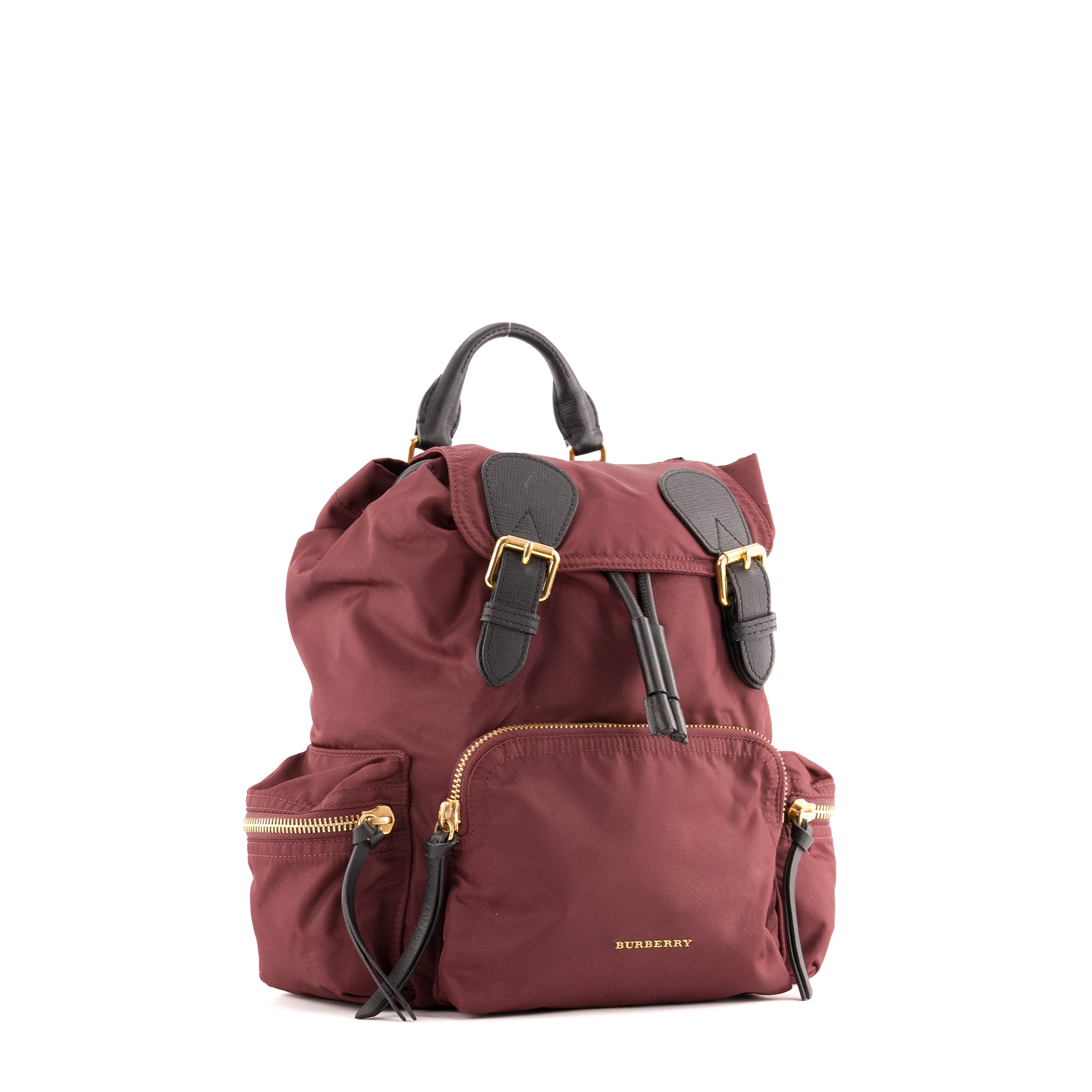 BURBERRY - Sac à dos Burberry en toile bordeaux et cuir noir