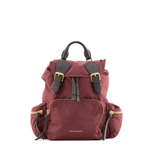 BURBERRY - Sac à dos Burberry en toile bordeaux et cuir noir