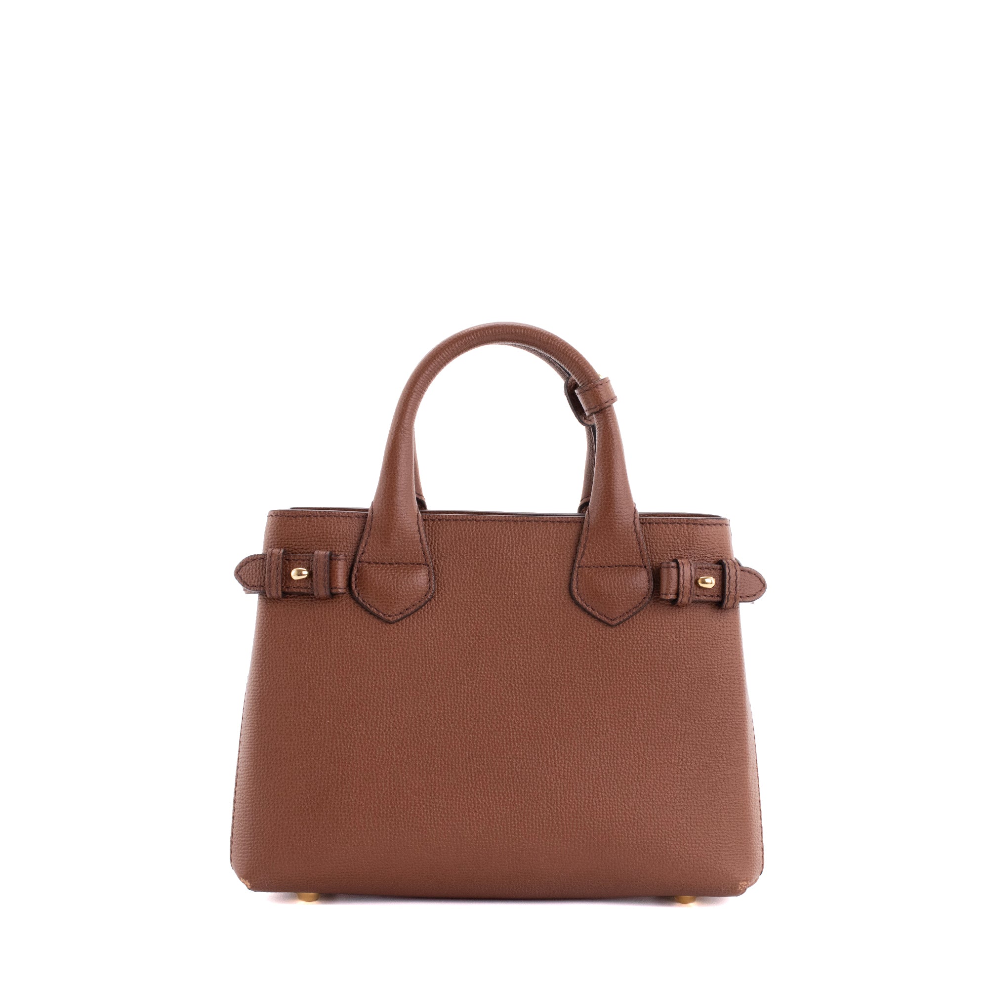 BURBERRY - Sac à main Banner small Burberry en cuir grainé marron et toile tartan