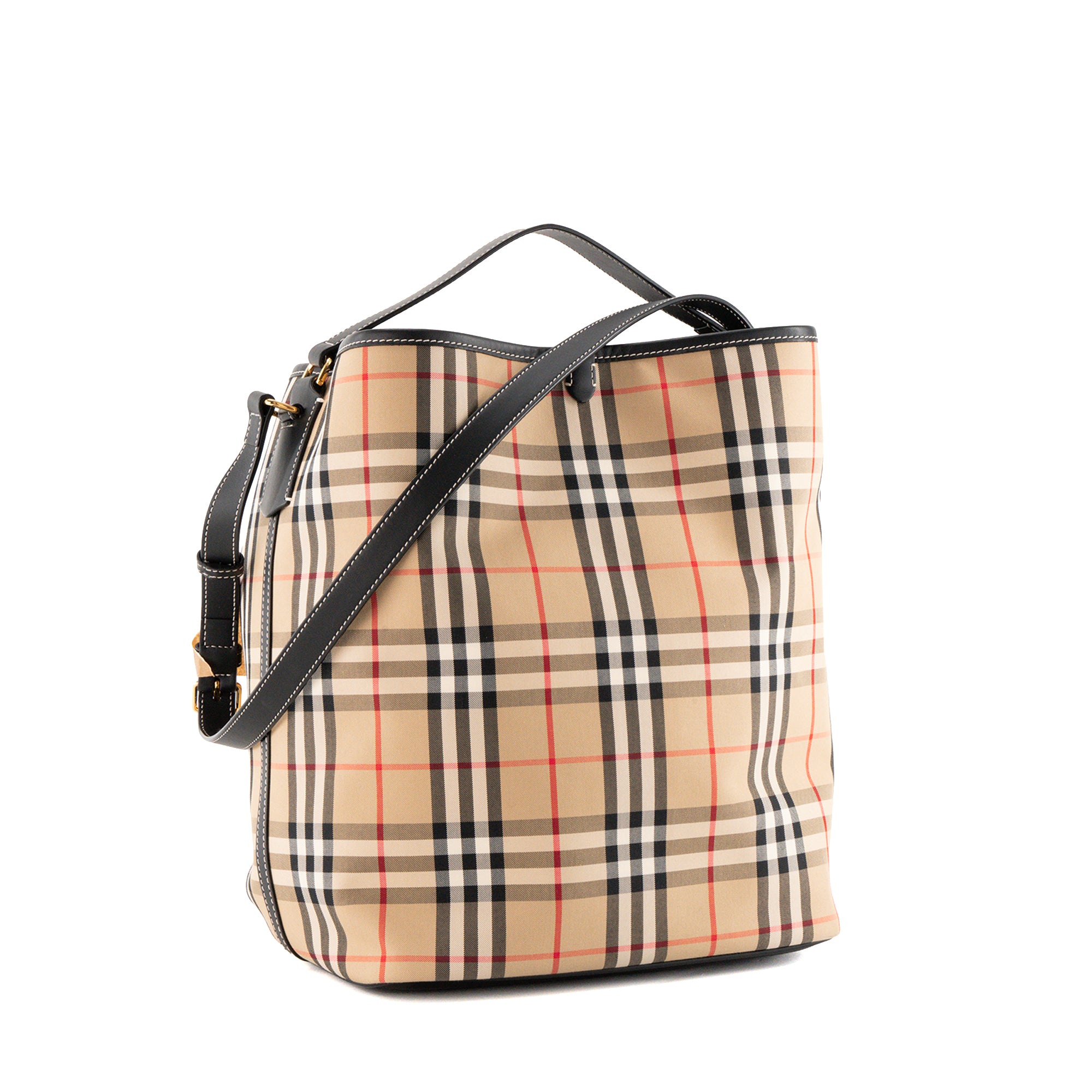 BURBERRY - Sac cabas Ashby Burberry en toile à motif Check beige et noir