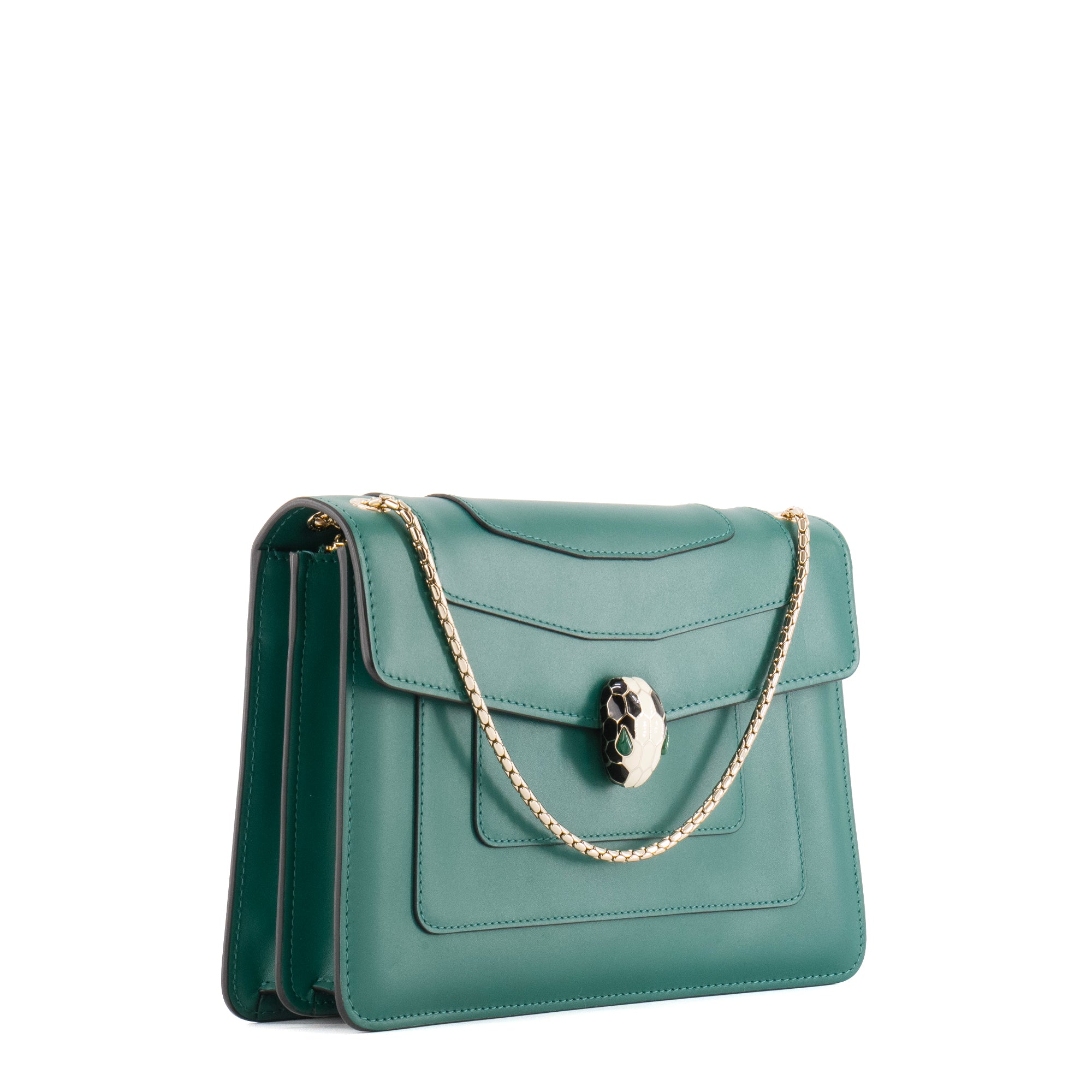 BULGARI - Sac à bandoulière Serpenti Bvlgari en cuir lisse vert