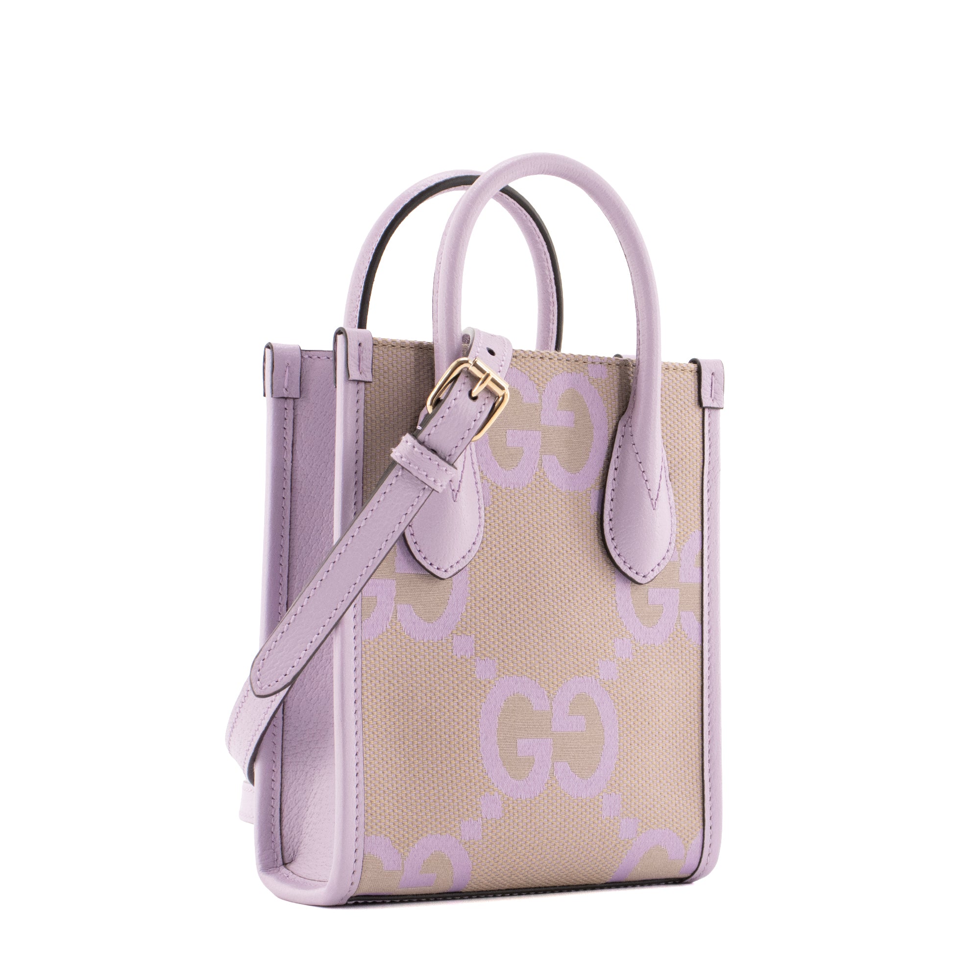 GUCCI - Sac à bandoulière Cabas Plat Gucci en toile et cuir violet