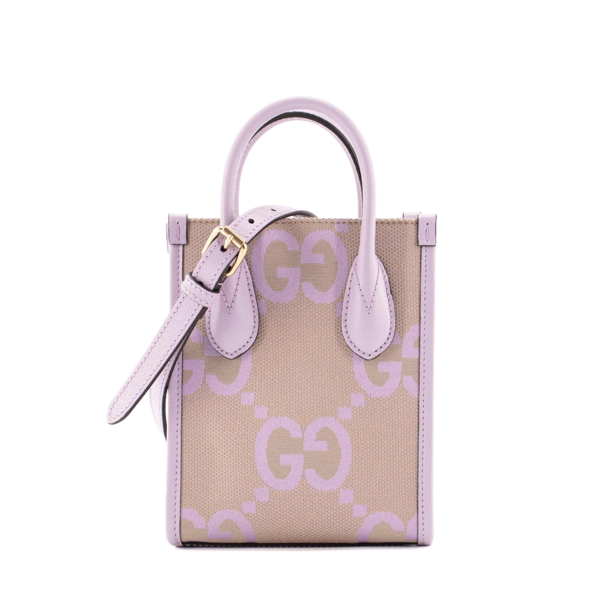 GUCCI - Sac à bandoulière Cabas Plat Gucci en toile et cuir violet