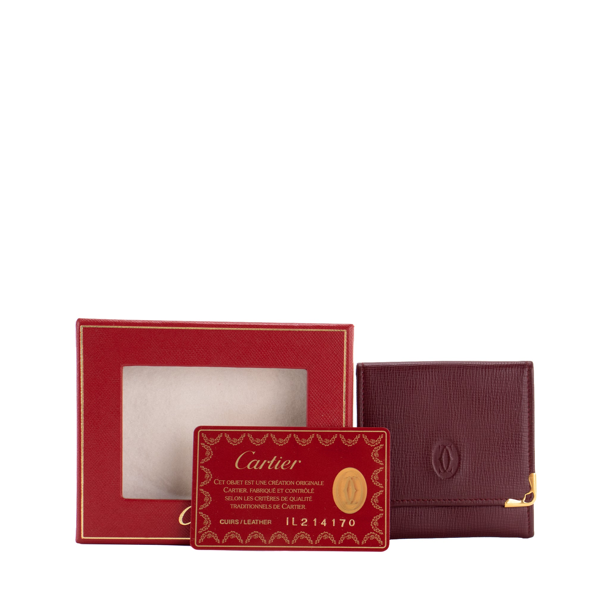 CARTIER - Porte-monnaie Must Cartier en cuir grainé bordeaux