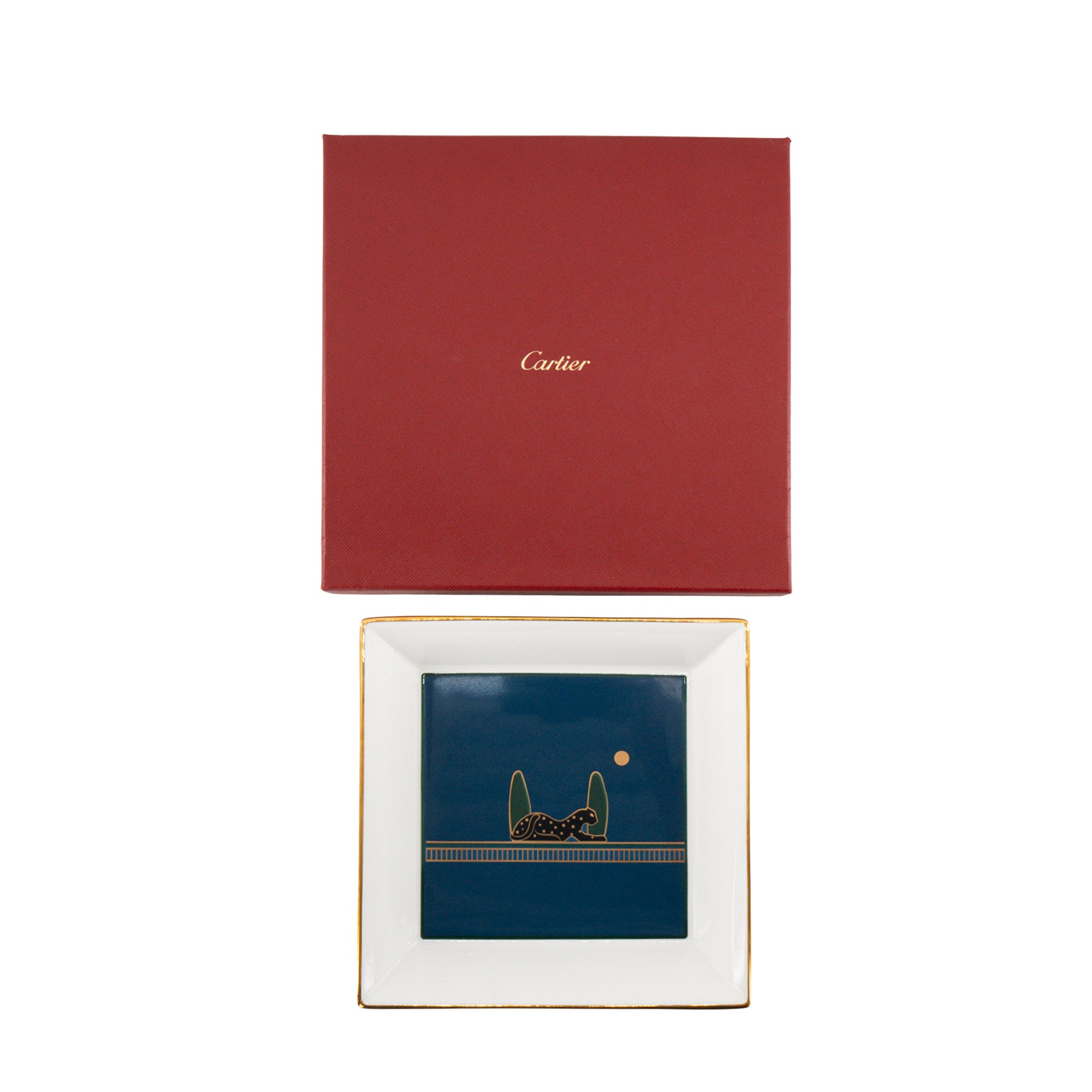 CARTIER - Vide poche Panthère Cartier en porcelaine blanche et bleu