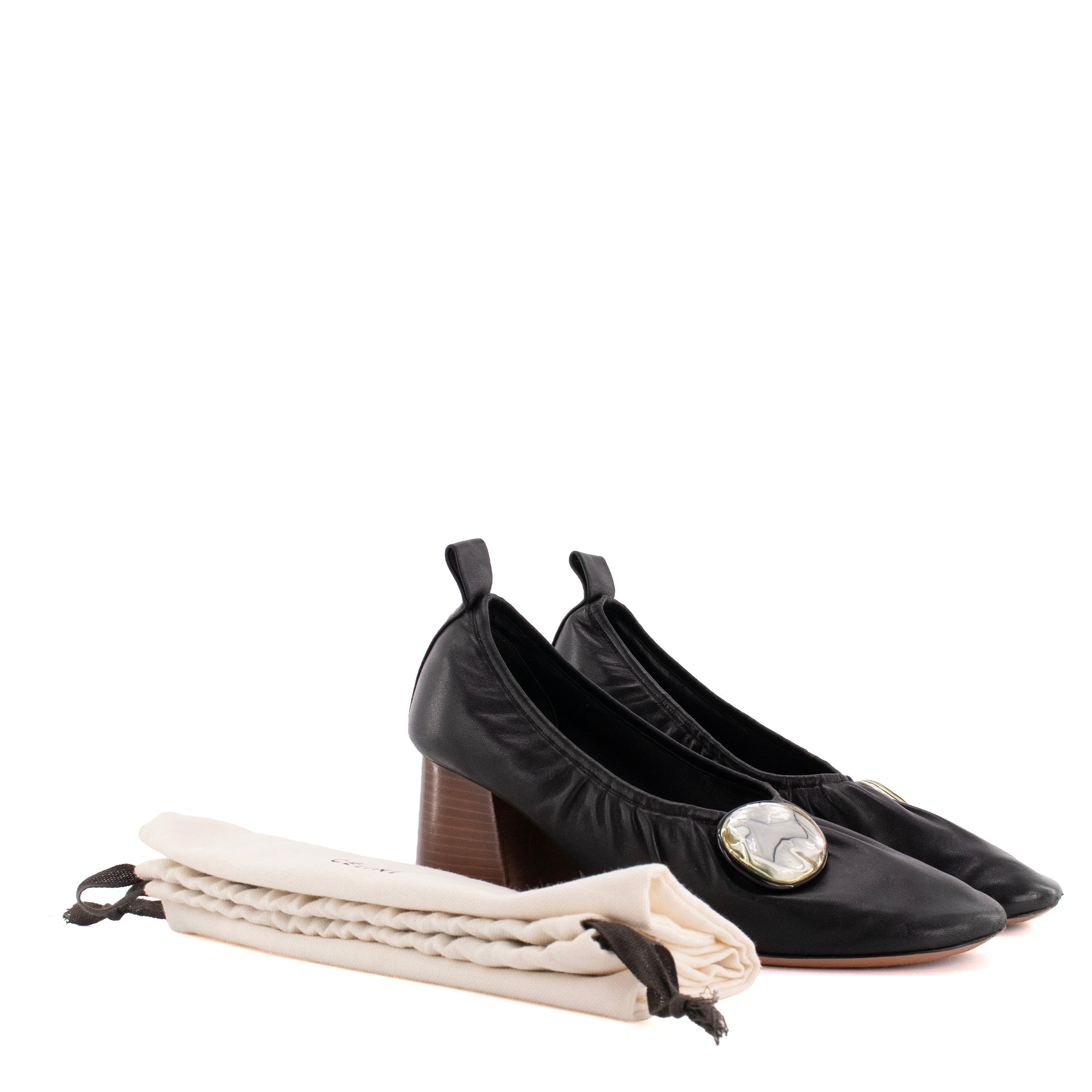 CELINE - Ballerines à talons Soft Ballerina Celine en cuir noir (T39.5)