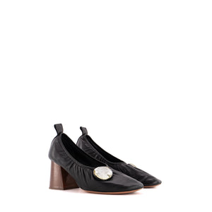 CELINE - Ballerines à talons Soft Ballerina Celine en cuir noir (T39.5)