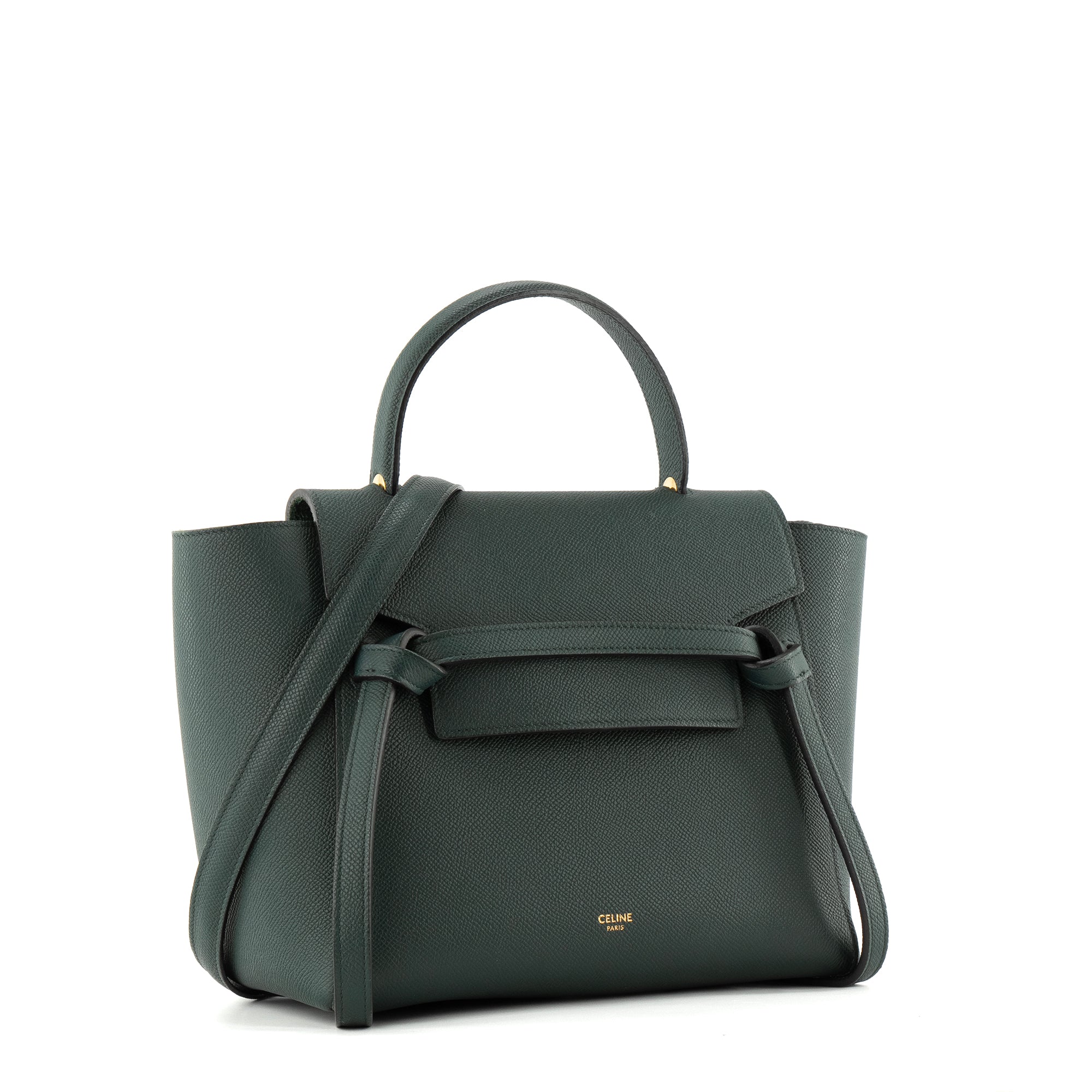 CELINE - Sac à bandoulière Belt Micro Celine en cuir grainé vert sapin
