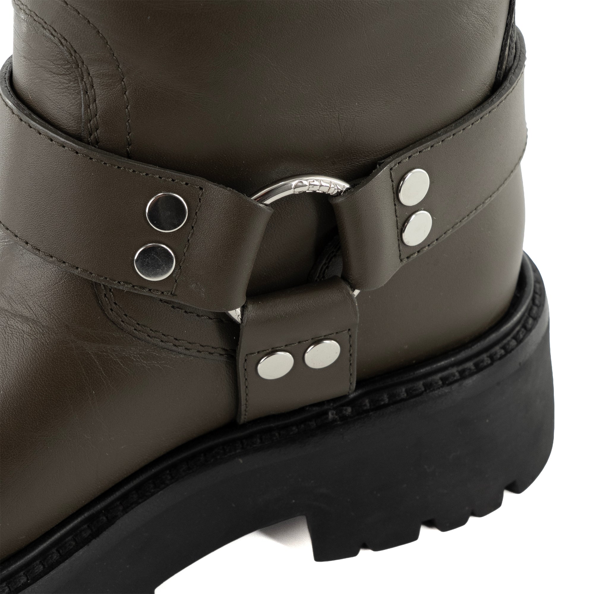 CELINE - Bottes Biker High Celine en cuir kaki (T38)