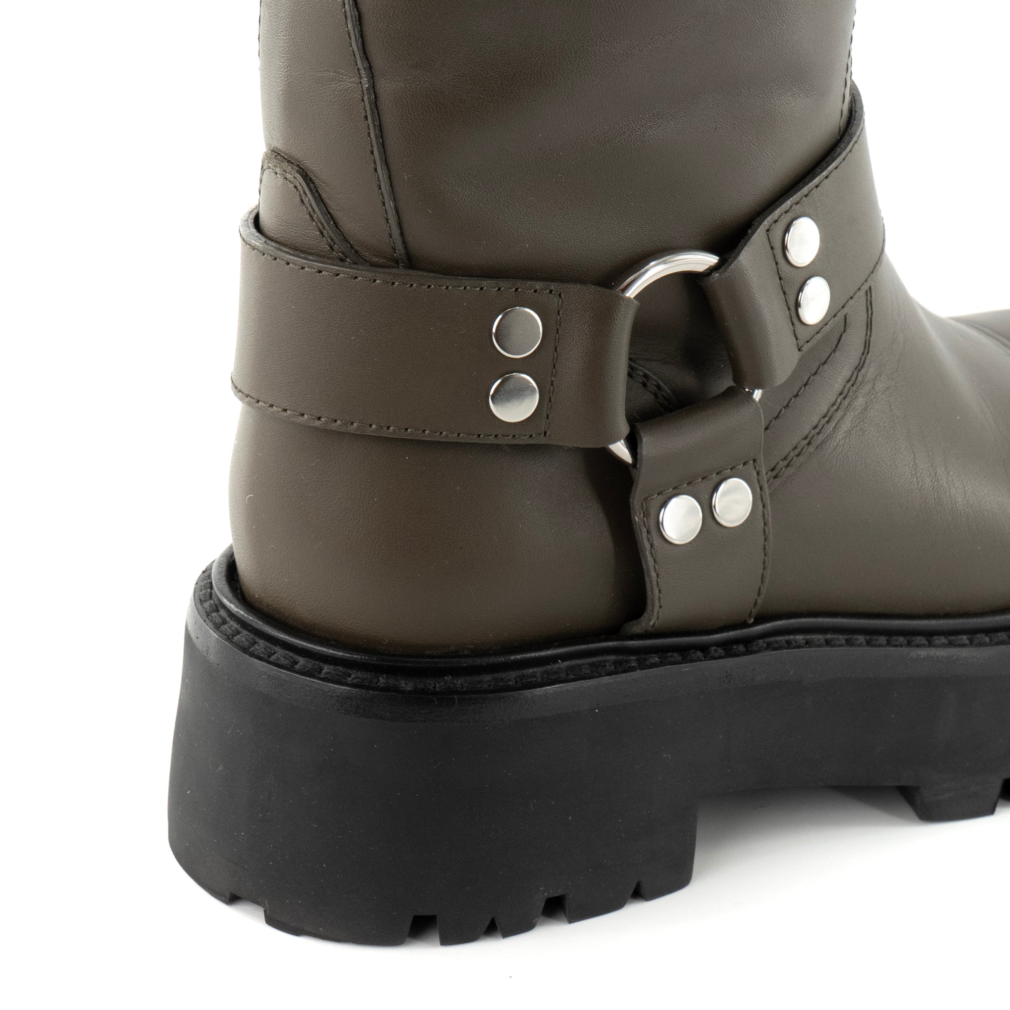 CELINE - Bottes Biker High Celine en cuir kaki (T38)