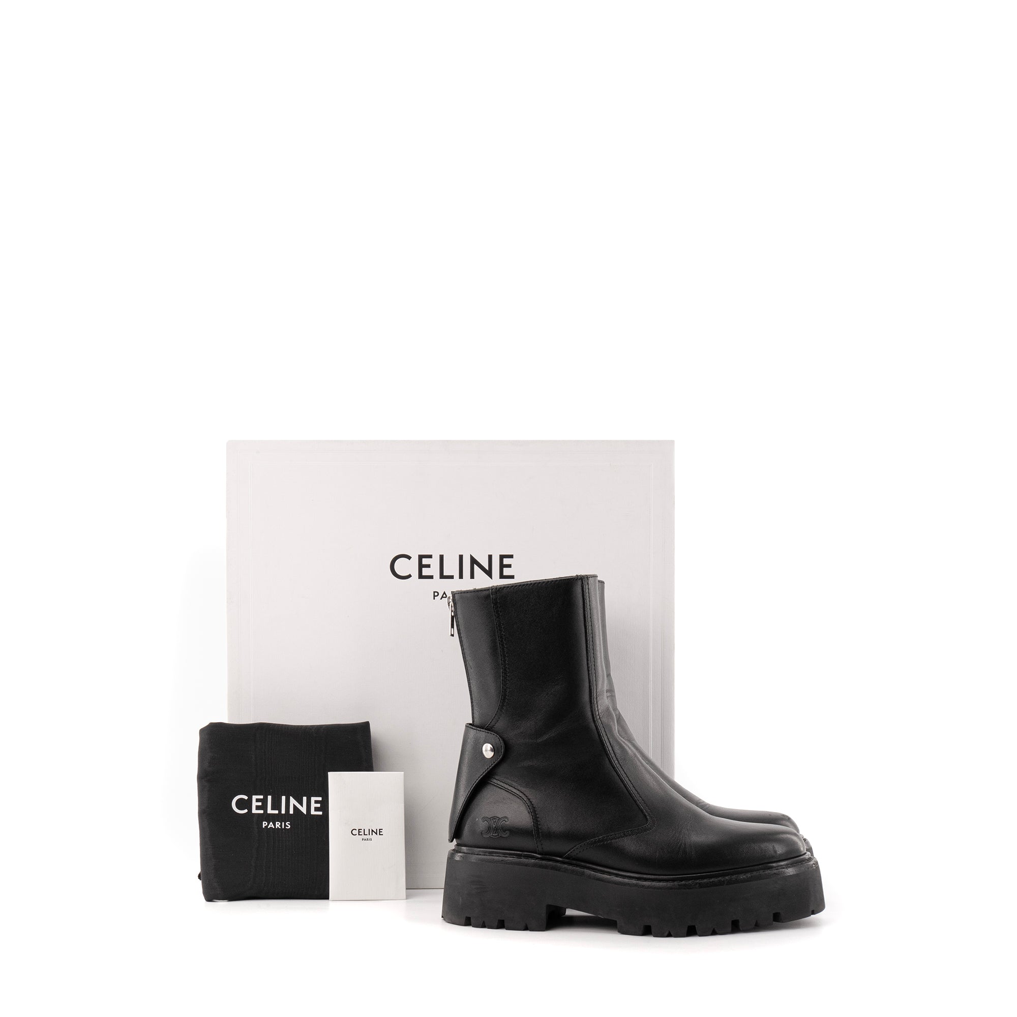 CELINE - Bottines Bulky Celine en cuir lisse noir (T36)