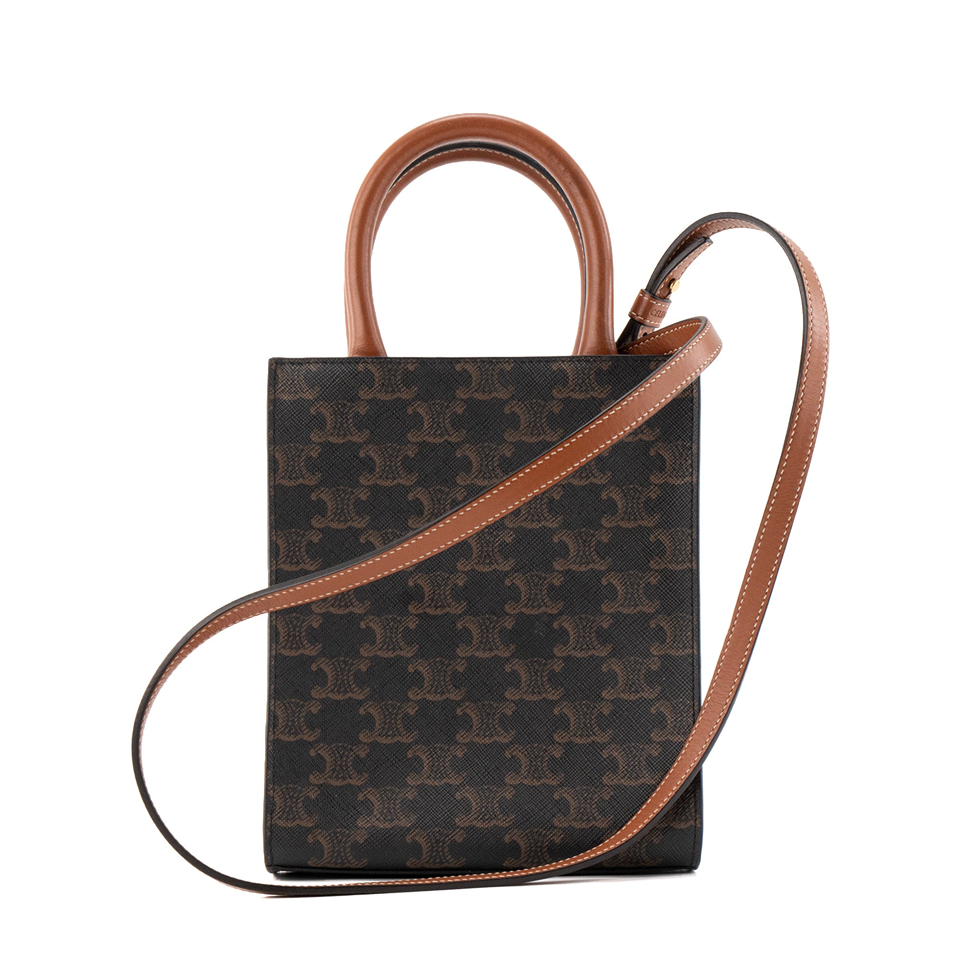 CELINE - Cabas Plat PM Celine en toile enduite monogrammée marron
