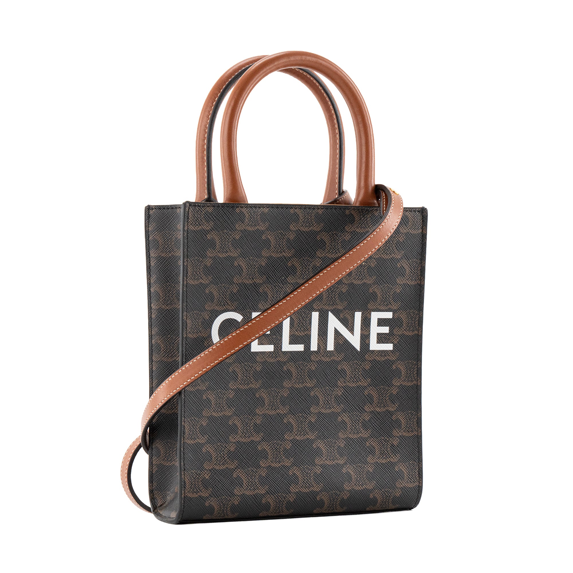 CELINE - Cabas Plat PM Celine en toile enduite monogrammée marron