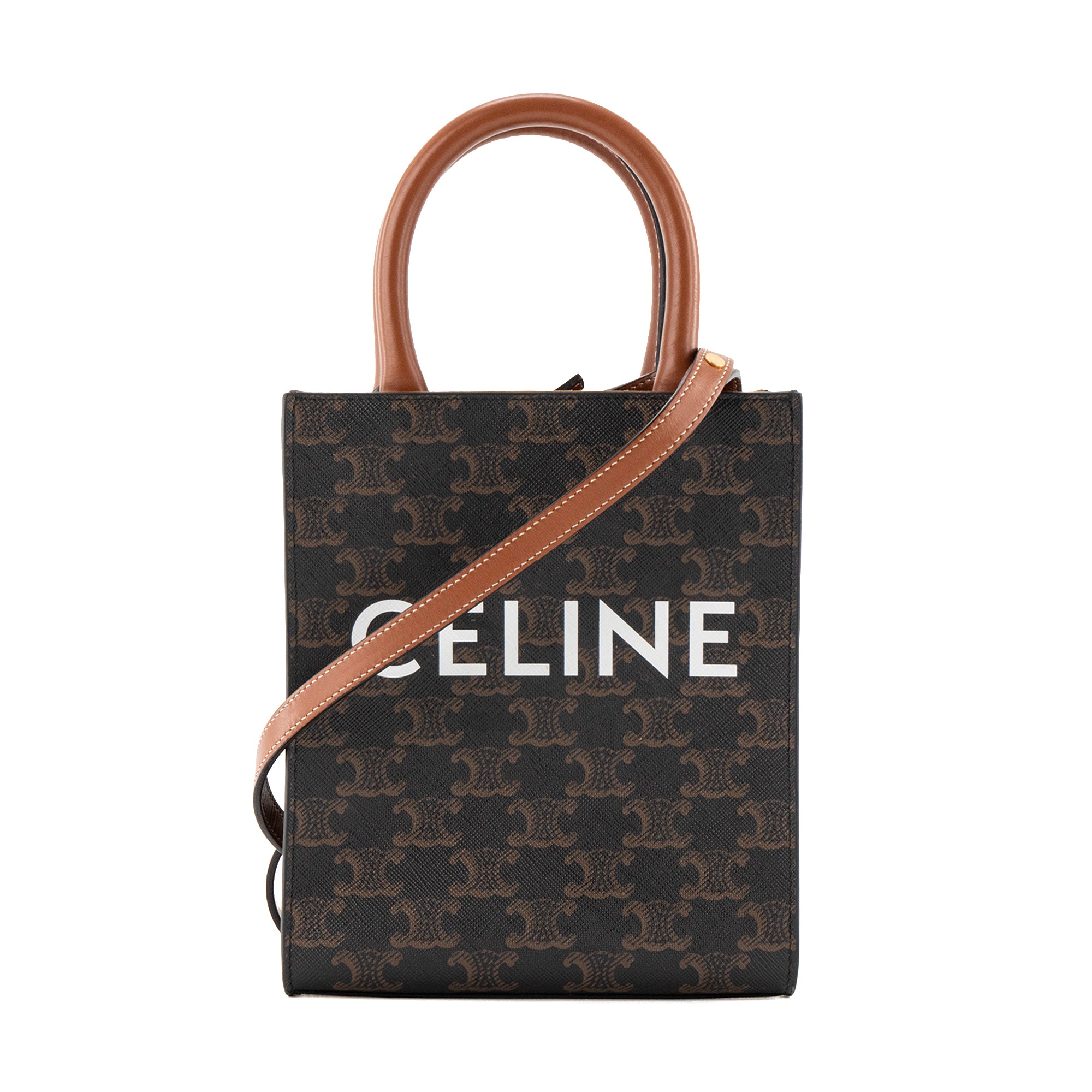 CELINE - Cabas Plat PM Celine en toile enduite monogrammée marron