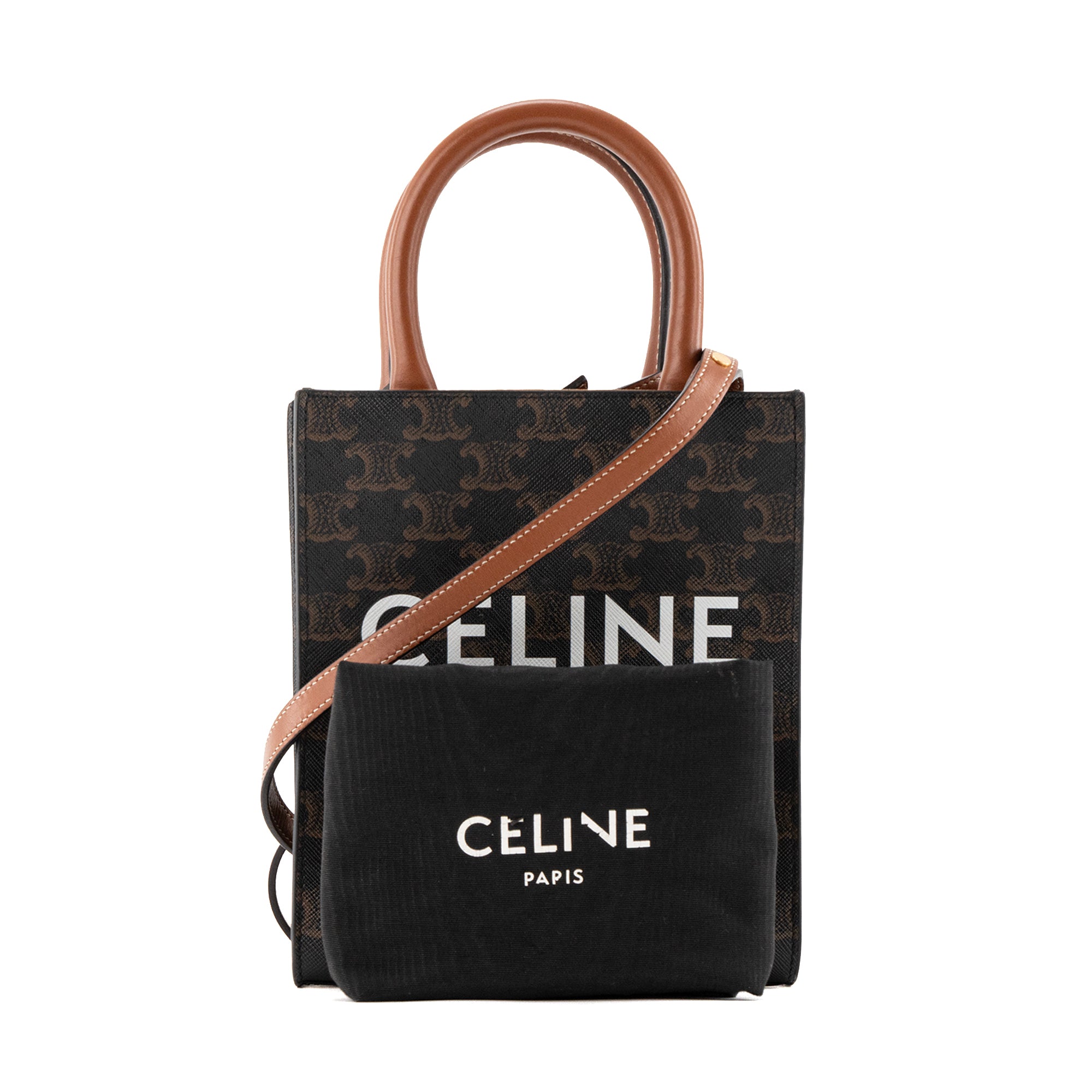 CELINE - Cabas Plat PM Celine en toile enduite monogrammée marron