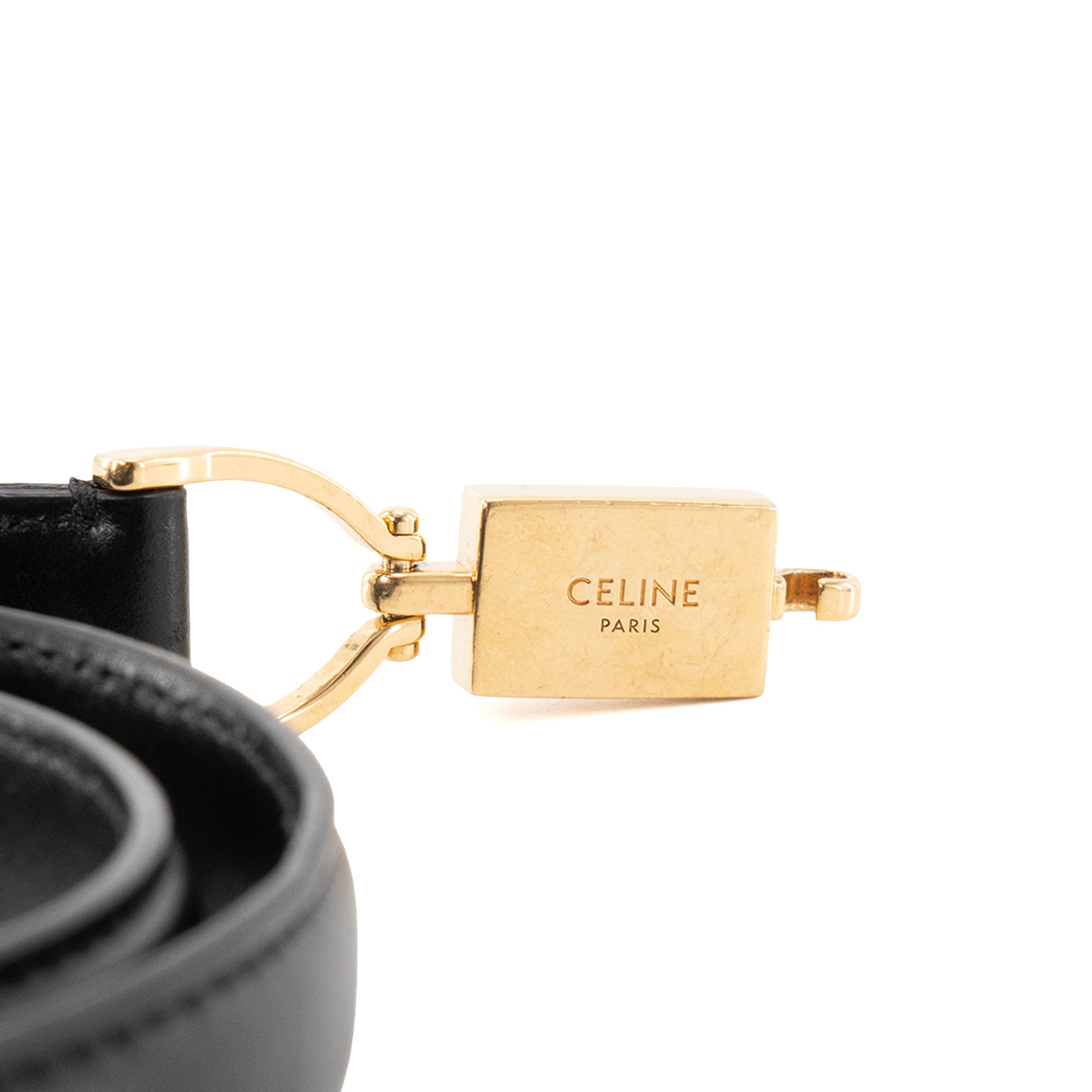 CELINE - Ceinture Triomphe Celine en cuir lisse noir (TU)