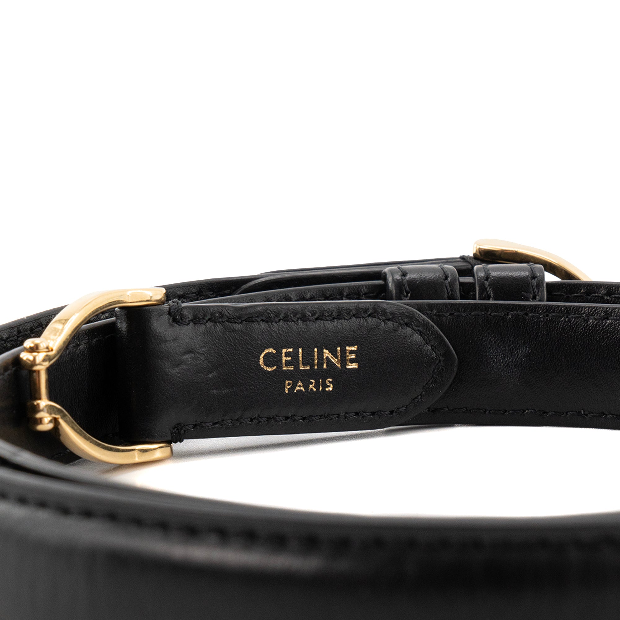 CELINE - Ceinture Triomphe Celine en cuir lisse noir (TU)