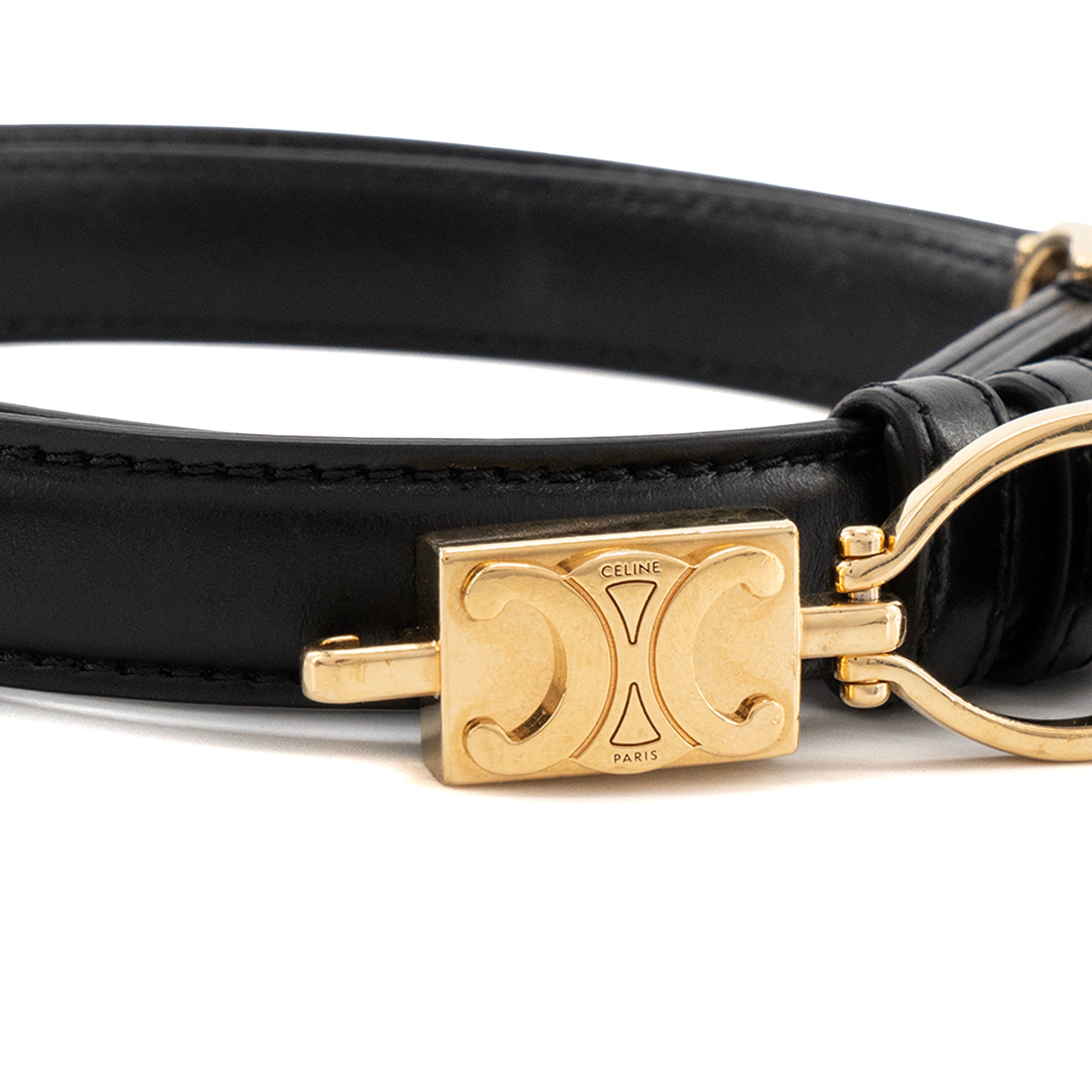 CELINE - Ceinture Triomphe Celine en cuir lisse noir (TU)