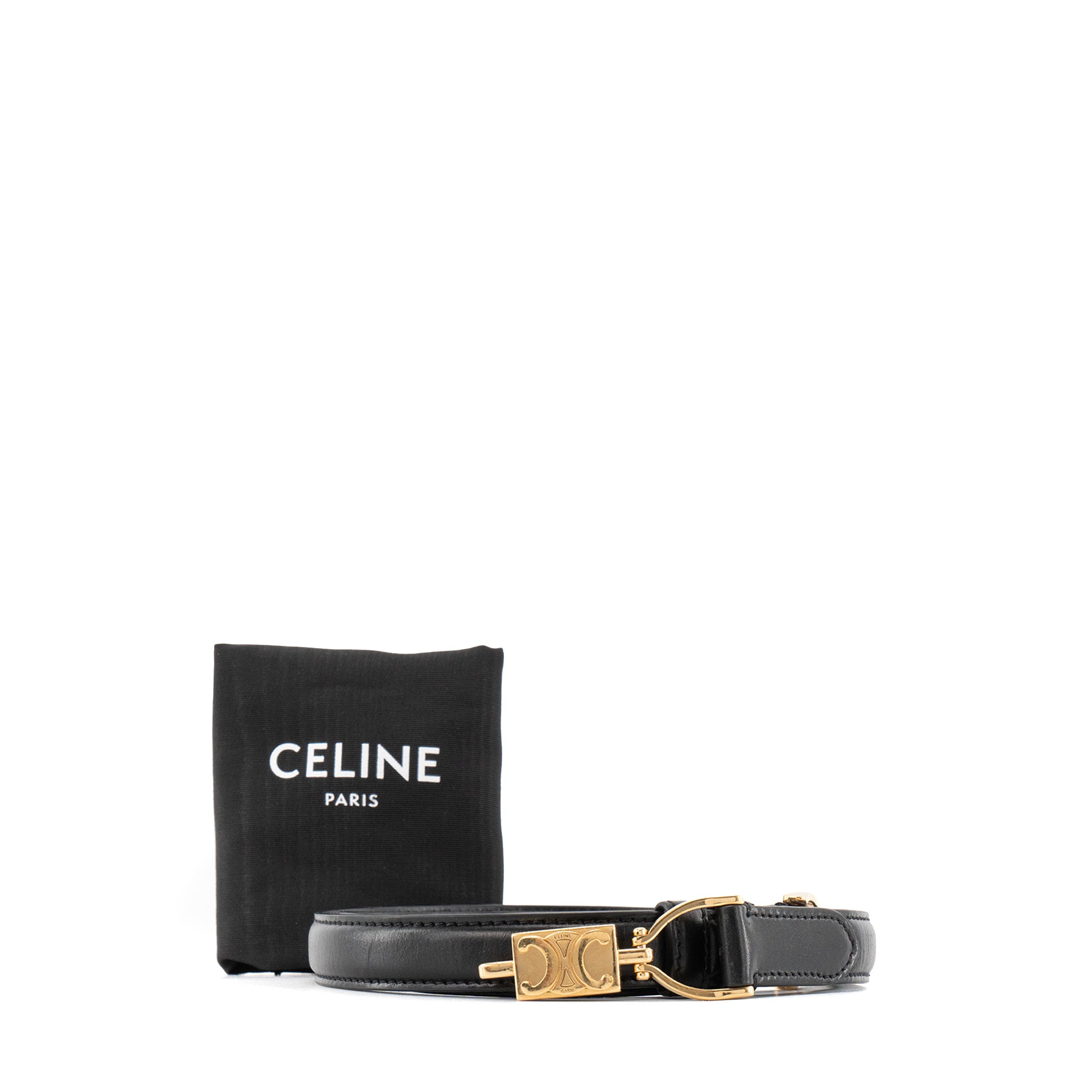 CELINE - Ceinture Triomphe Celine en cuir lisse noir (TU)