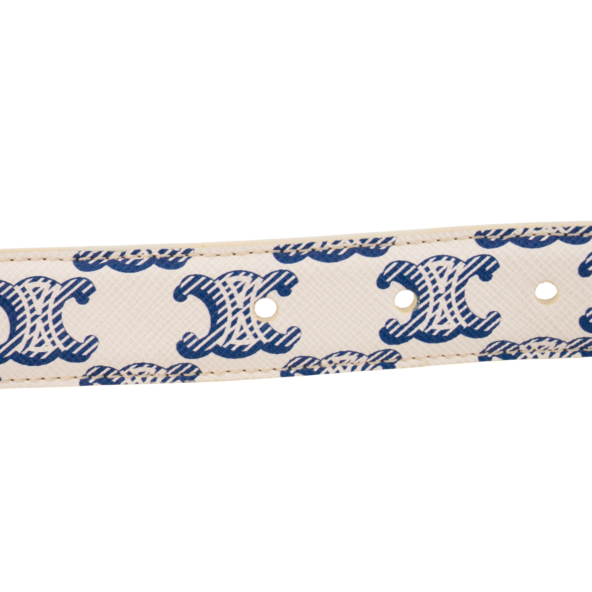 CELINE - Ceinture Triomphe Celine en toile monogrammée blanche et bleue (T70)