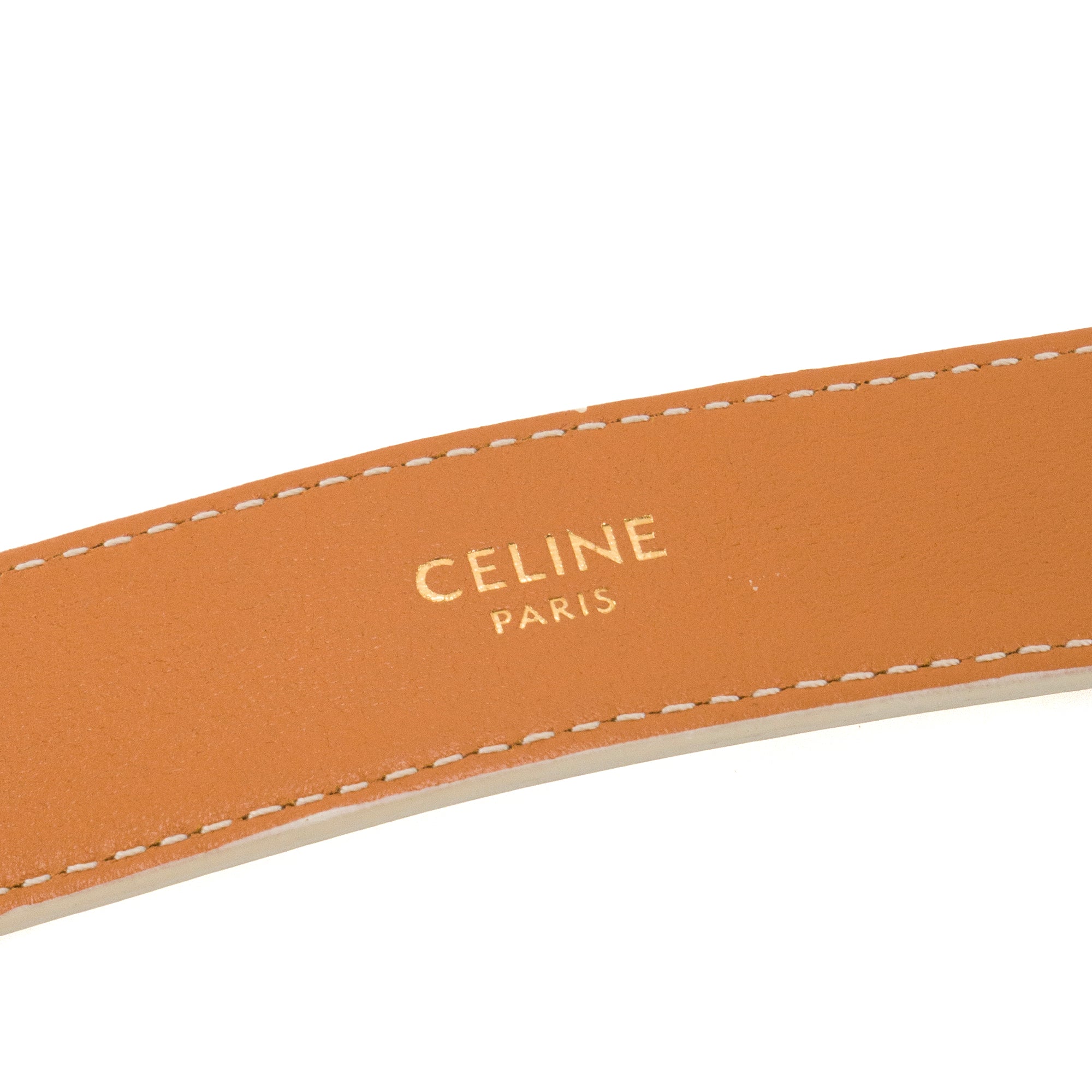 CELINE - Ceinture Triomphe Celine en toile monogrammée blanche et bleue (T70)