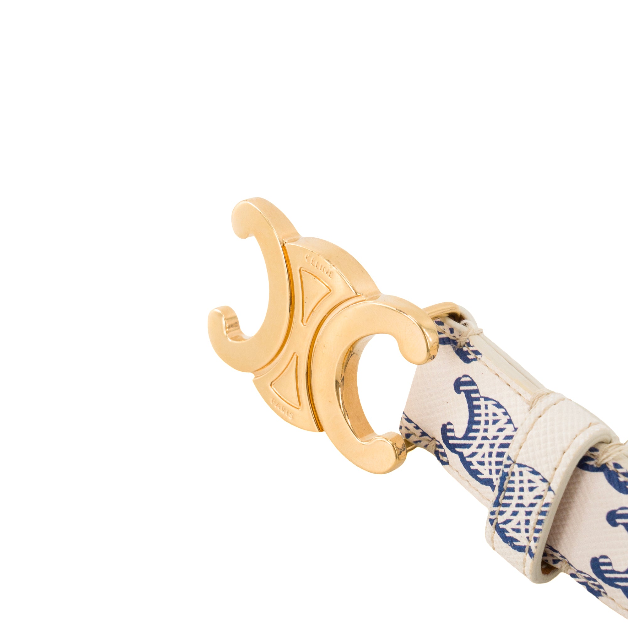 CELINE - Ceinture Triomphe Celine en toile monogrammée blanche et bleue (T70)