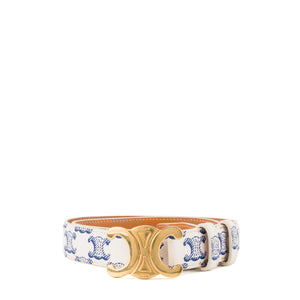 CELINE - Ceinture Triomphe Celine en toile monogrammée blanche et bleue (T70)