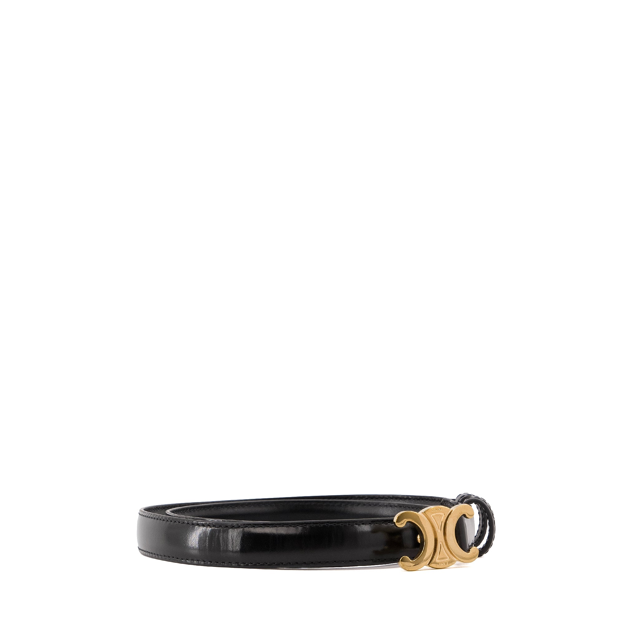 CELINE - Ceinture Triomphe Petit Modèle Céline en cuir lisse noir (T75)