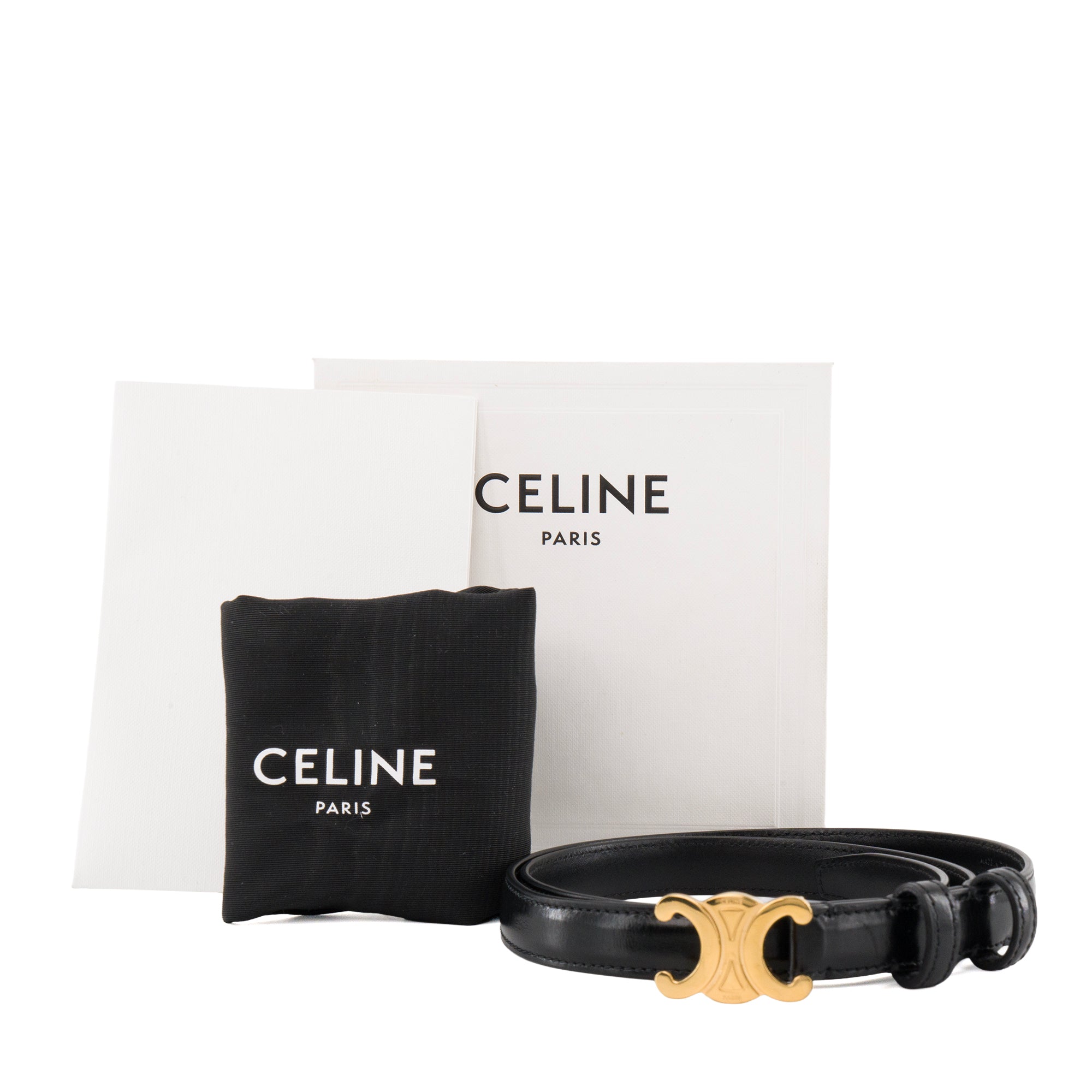 CELINE - Ceinture Triomphe teen Celine en cuir lisse noir (T85)
