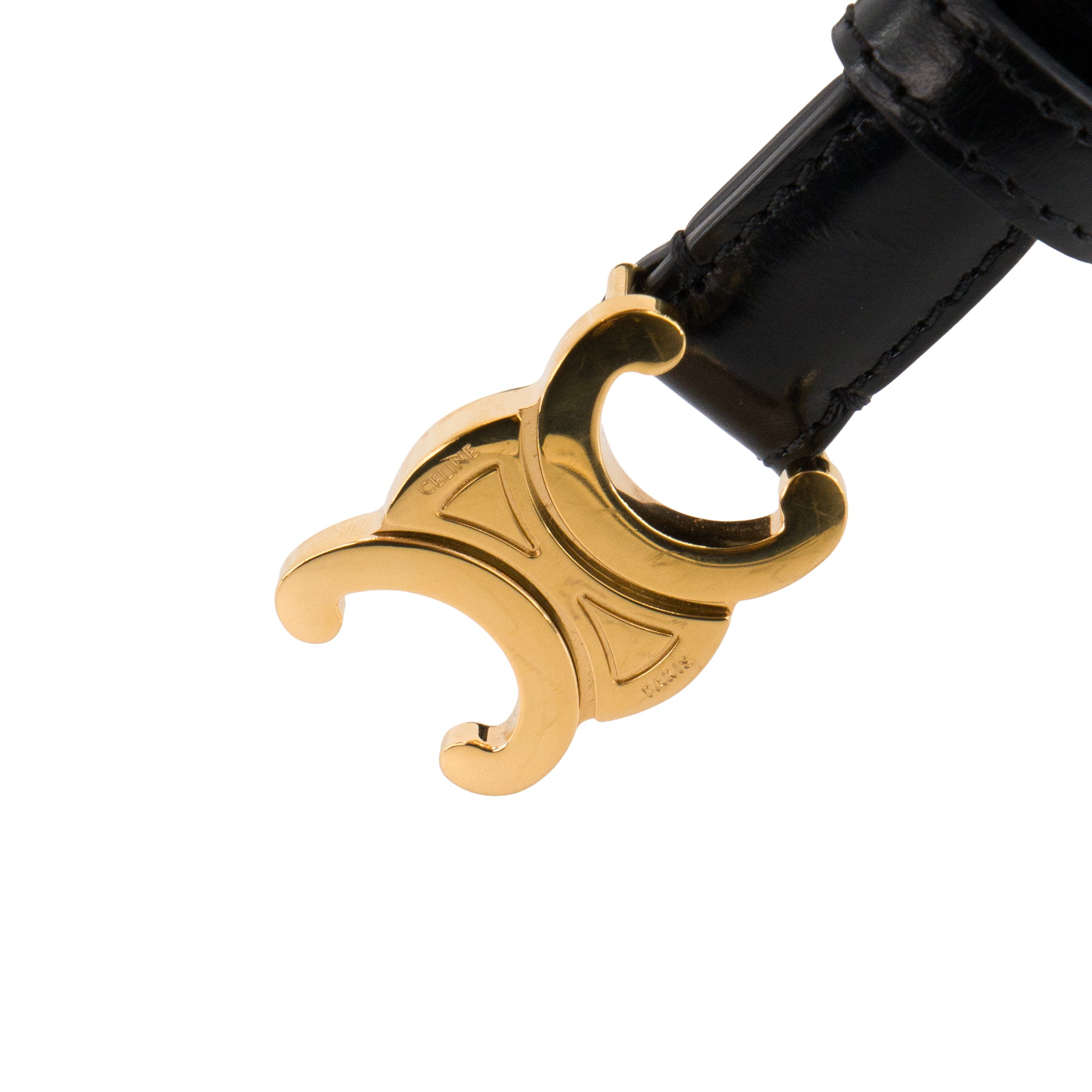 CELINE - Ceinture Triomphe teen Celine en cuir lisse noir (T85)