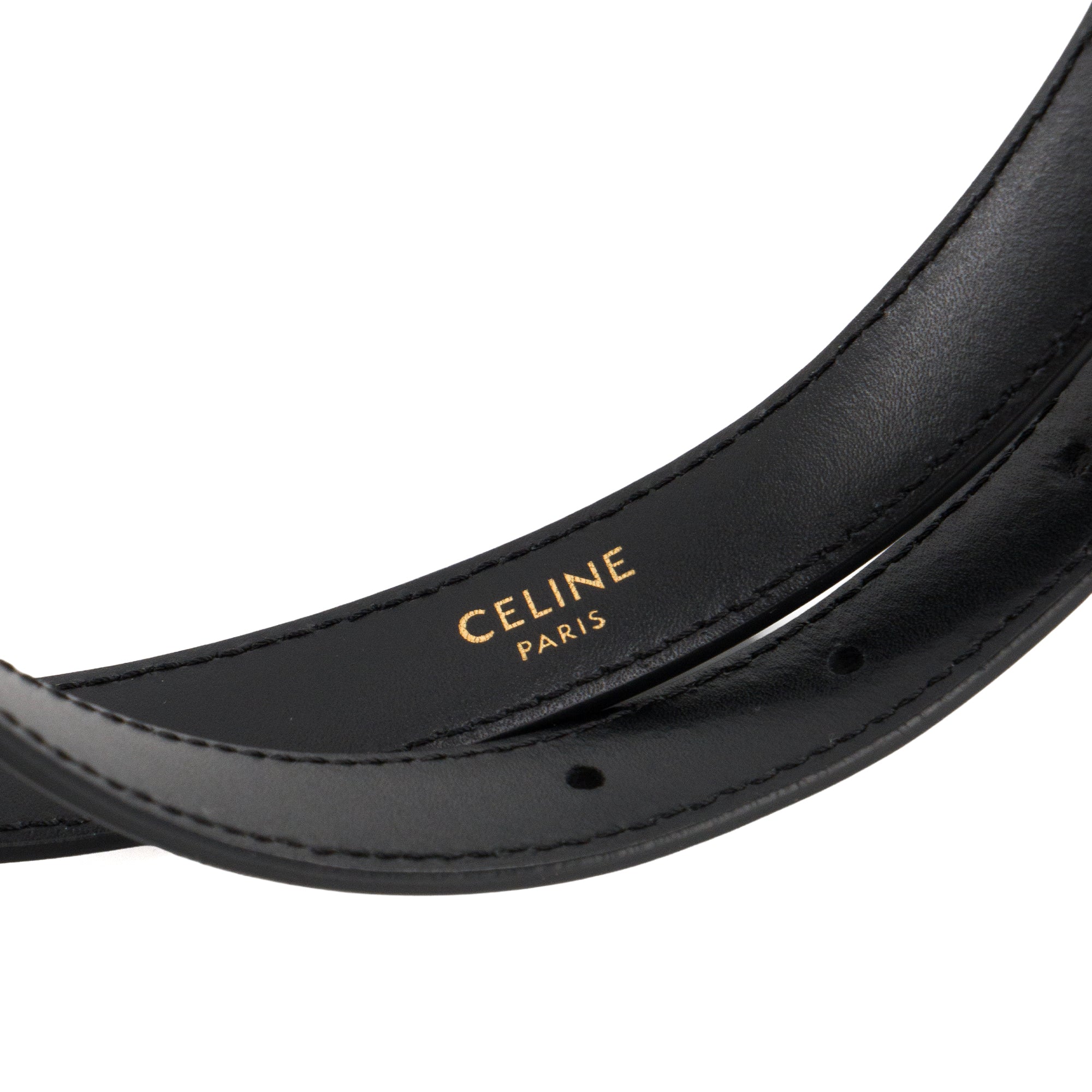 CELINE - Ceinture Triomphe teen Celine en cuir lisse noir (T85)