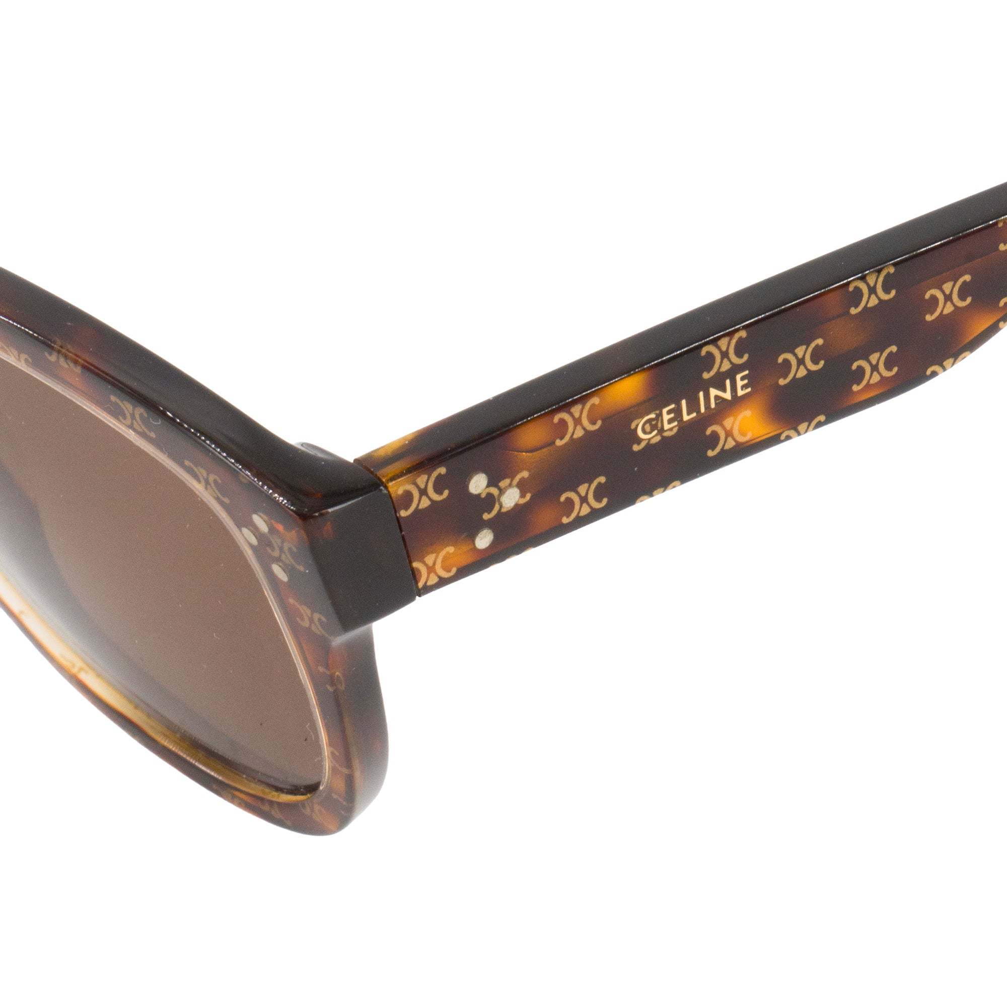 CELINE - Lunettes de soleil Céline en acétate monogrammée triomphe et écailles de tortue marron