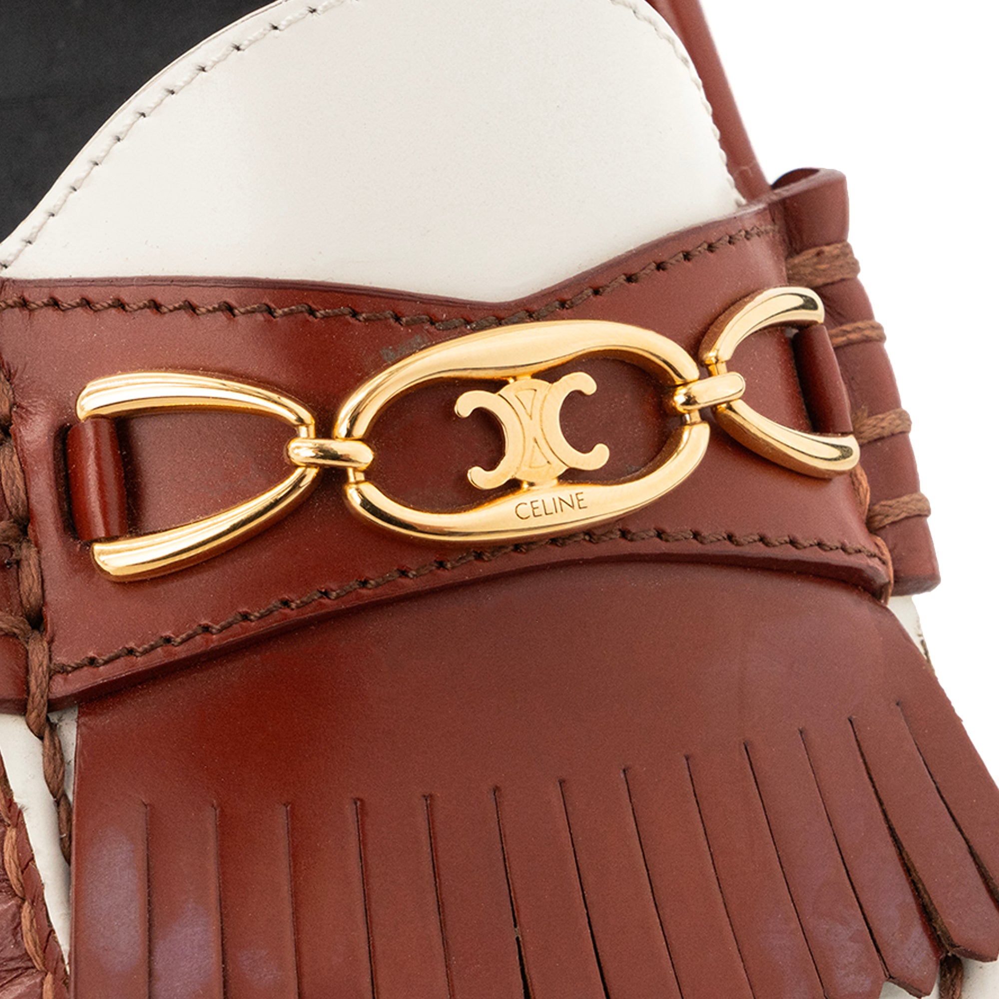 CELINE - Mocassins Triomphe Celine en cuir lisse marron et blanc (T35)