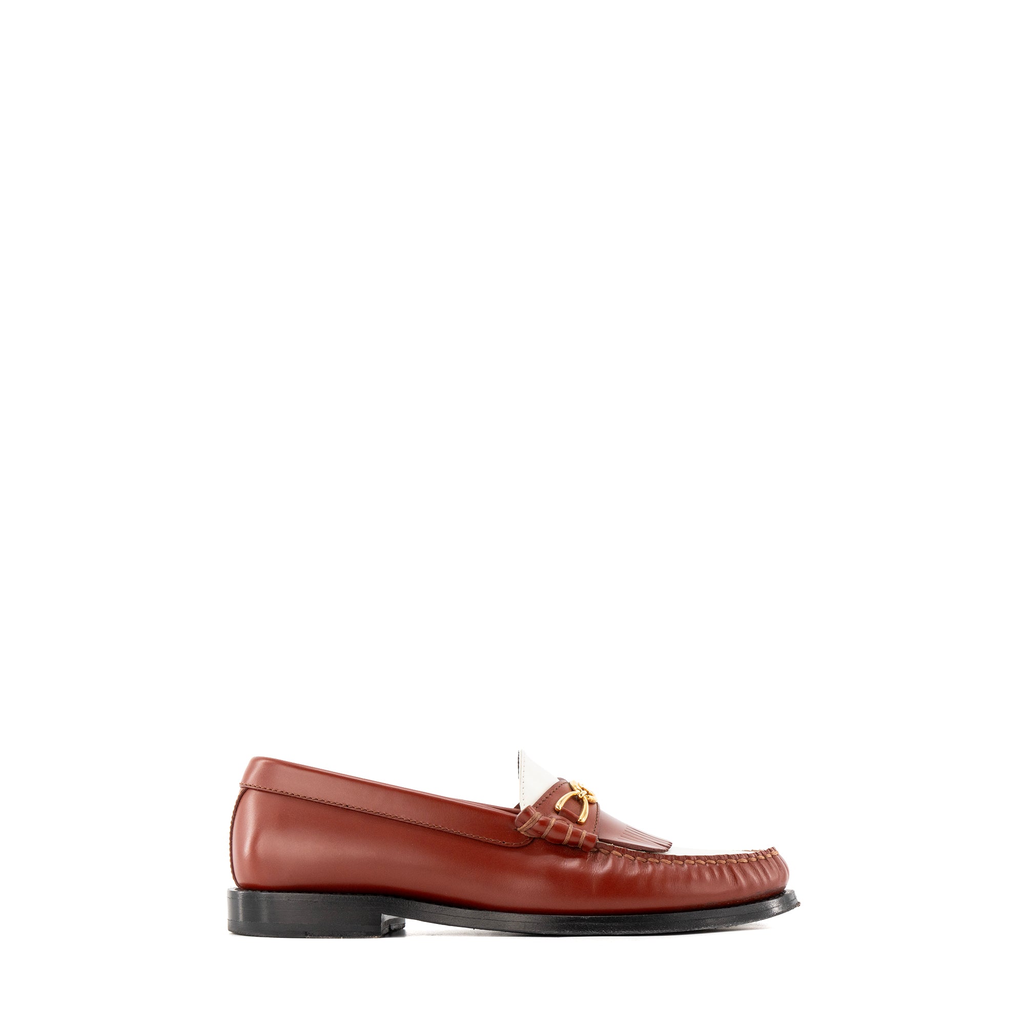 CELINE - Mocassins Triomphe Celine en cuir lisse marron et blanc (T35)