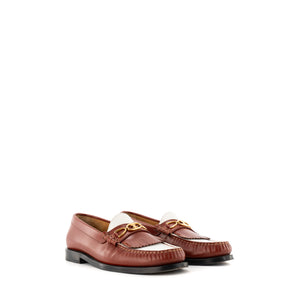 CELINE - Mocassins Triomphe Celine en cuir lisse marron et blanc (T35)