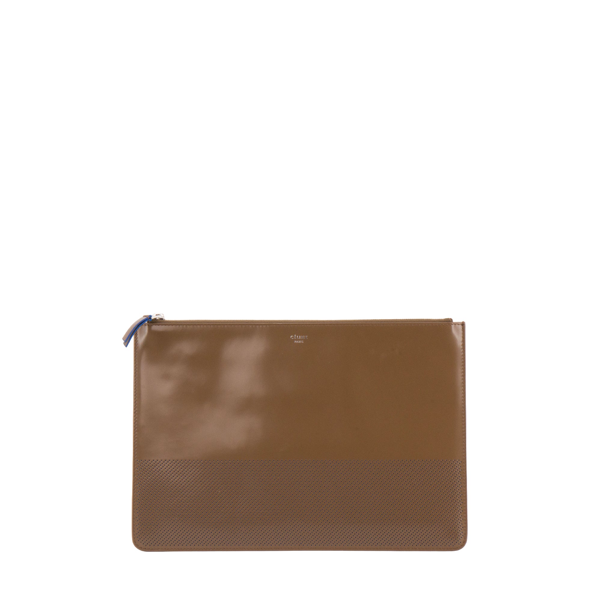 CELINE - Pochette Celine en cuir verni marron et bleu