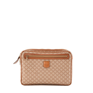 CELINE - Pochette Celine en toile enduite macadam beige et cuir marron vintage