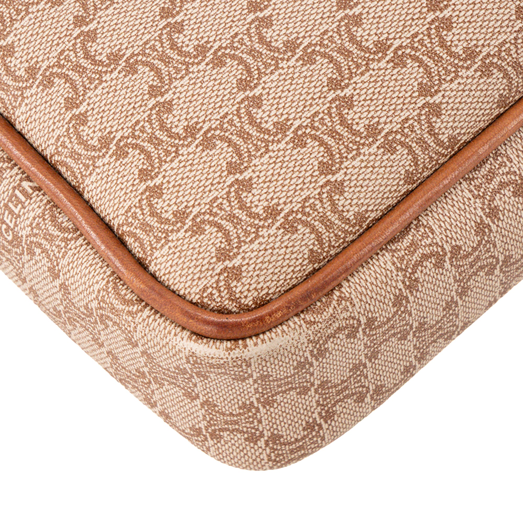 CELINE - Pochette Celine en toile enduite macadam beige et cuir marron vintage
