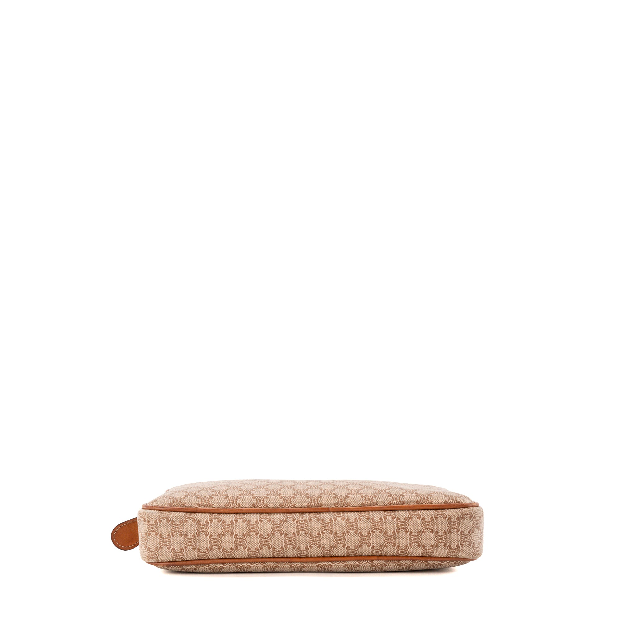 CELINE - Pochette Celine en toile enduite macadam beige et cuir marron vintage