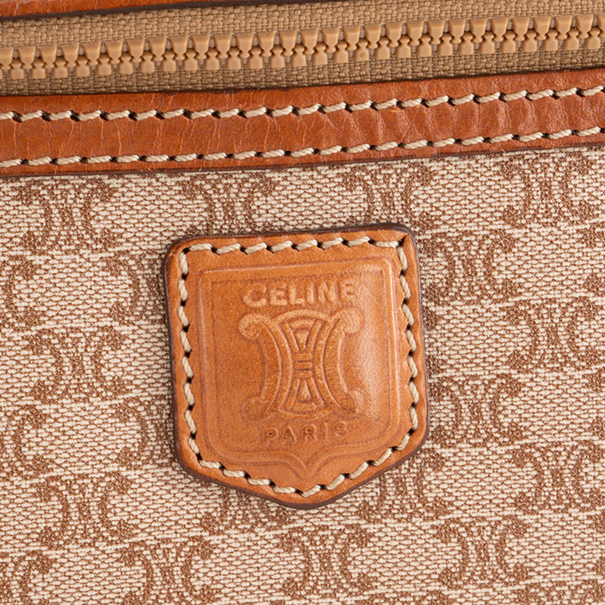 CELINE - Pochette Celine en toile enduite macadam beige et cuir marron vintage