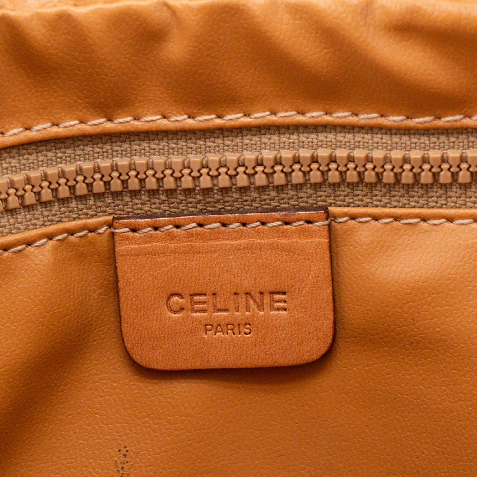 CELINE - Pochette Celine en toile enduite macadam beige et cuir marron vintage