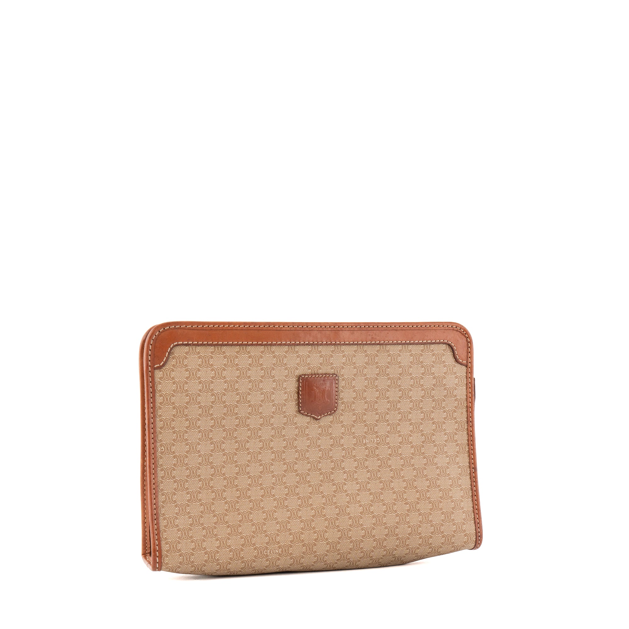 CELINE - Pochette Celine en toile enduite macadam beige vintage