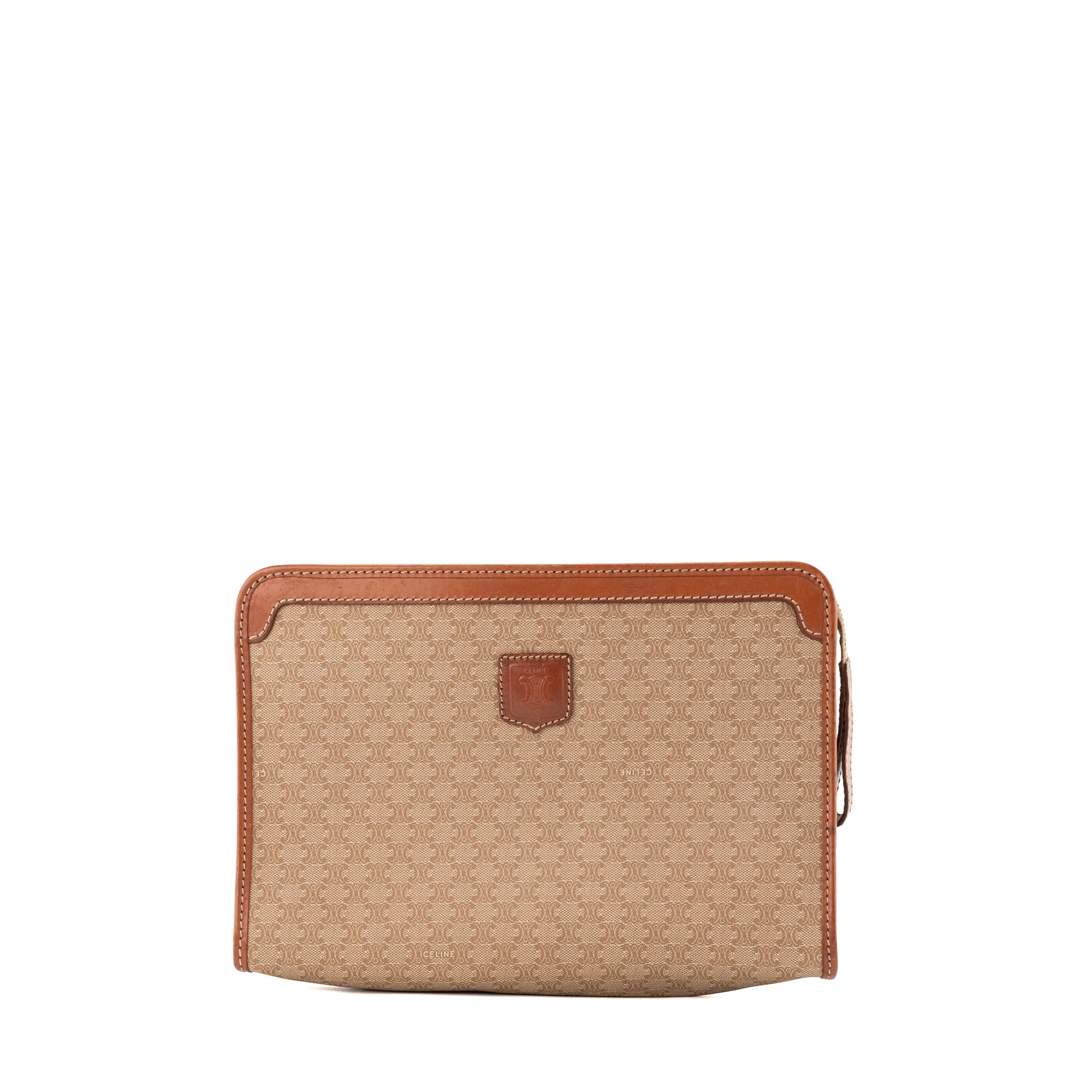 CELINE - Pochette Celine en toile enduite macadam beige vintage