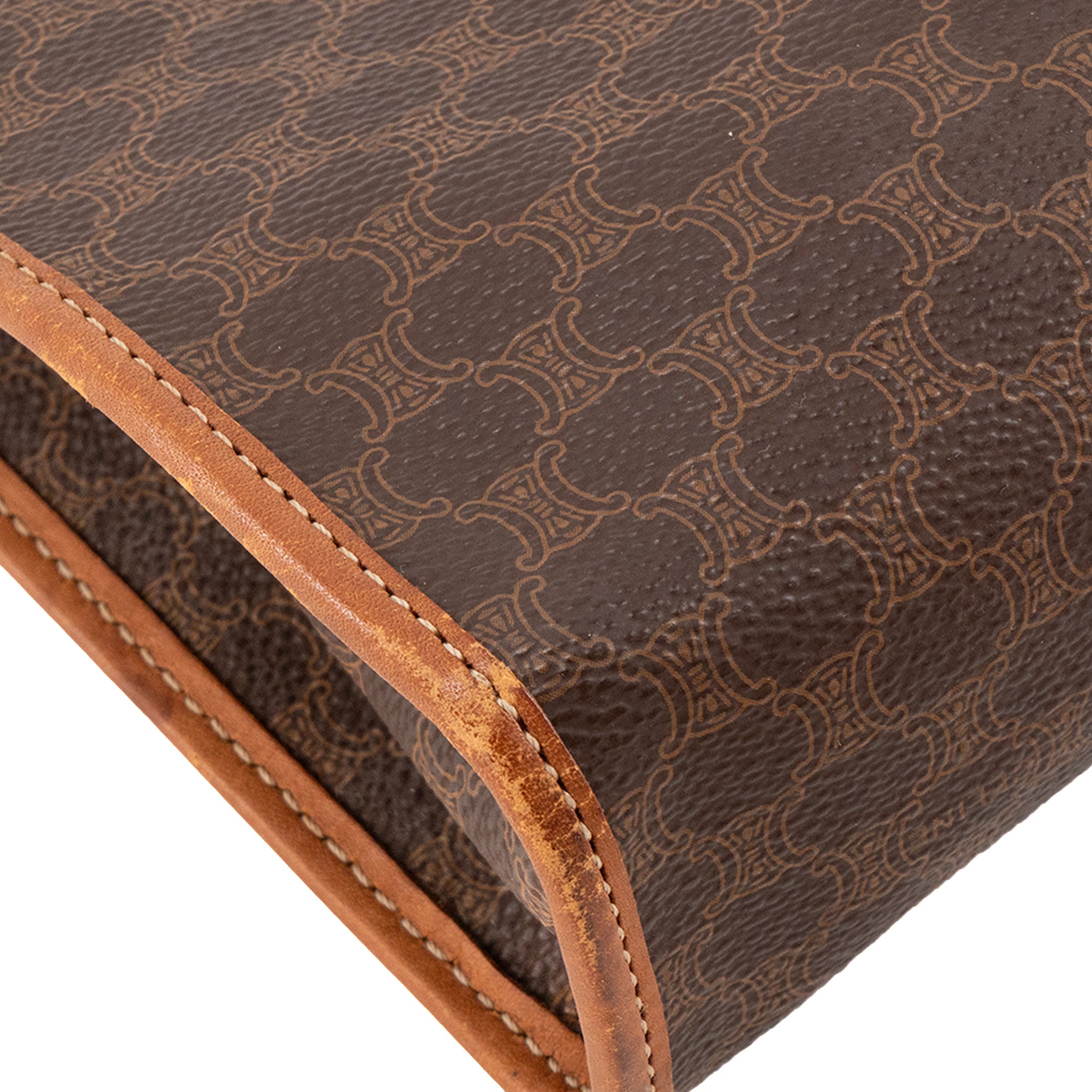 CELINE - Brown Canvas Pouch 26cm with Two-Tone Buckle M13