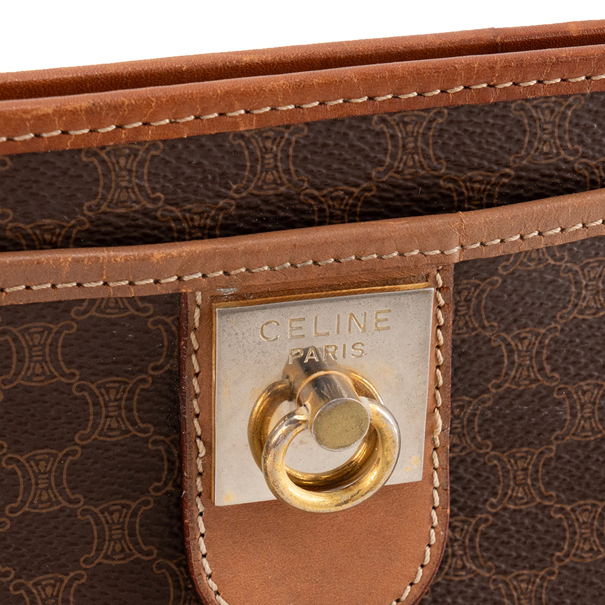 CELINE - Brown Canvas Pouch 26cm with Two-Tone Buckle M13